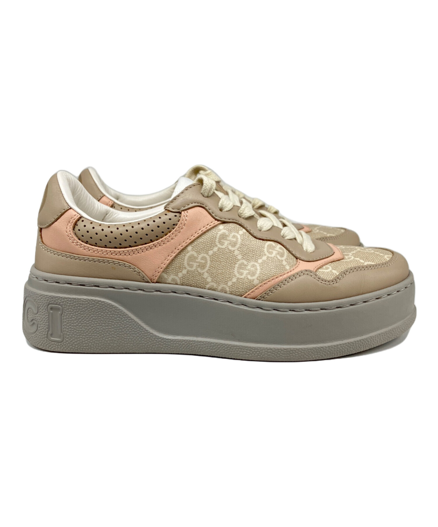 GUCCI GGキャンバス スニーカー 36 1/2サイズ 中古・古着通販】GUCCI (グッチ) GGスニーカー ベージュ×ピンク×グレー
