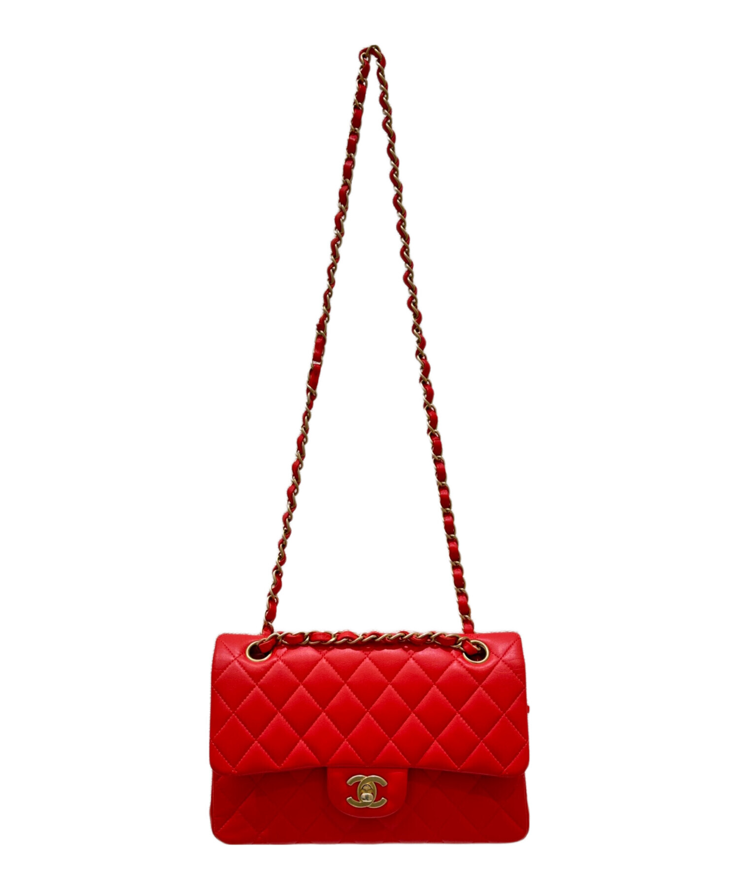 CHANEL レッド 斜めがけバッグ 中古・古着通販】CHANEL (シャネル) Wフラップチェーンショルダー