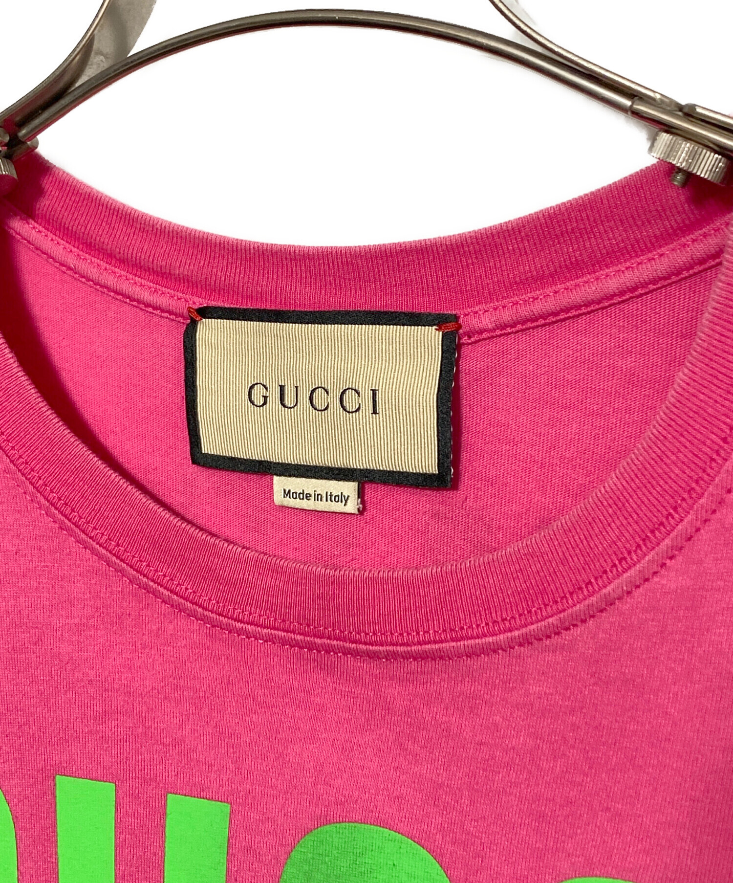 中古・古着通販】GUCCI (グッチ) ロゴTシャツ ピンク サイズ:S
