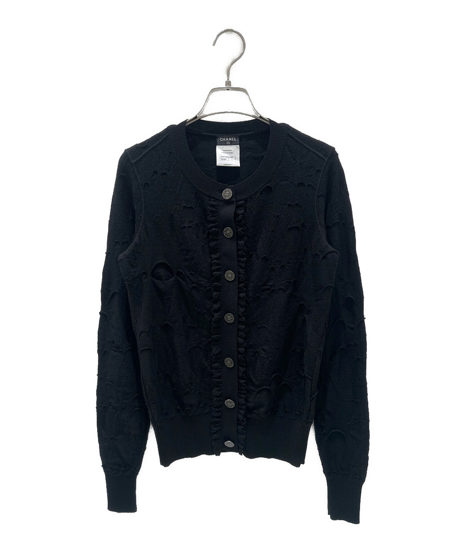CHANEL ブラック カーディガン 42 中古・古着通販】CHANEL (シャネル) ココボタンカーディガン ブラック
