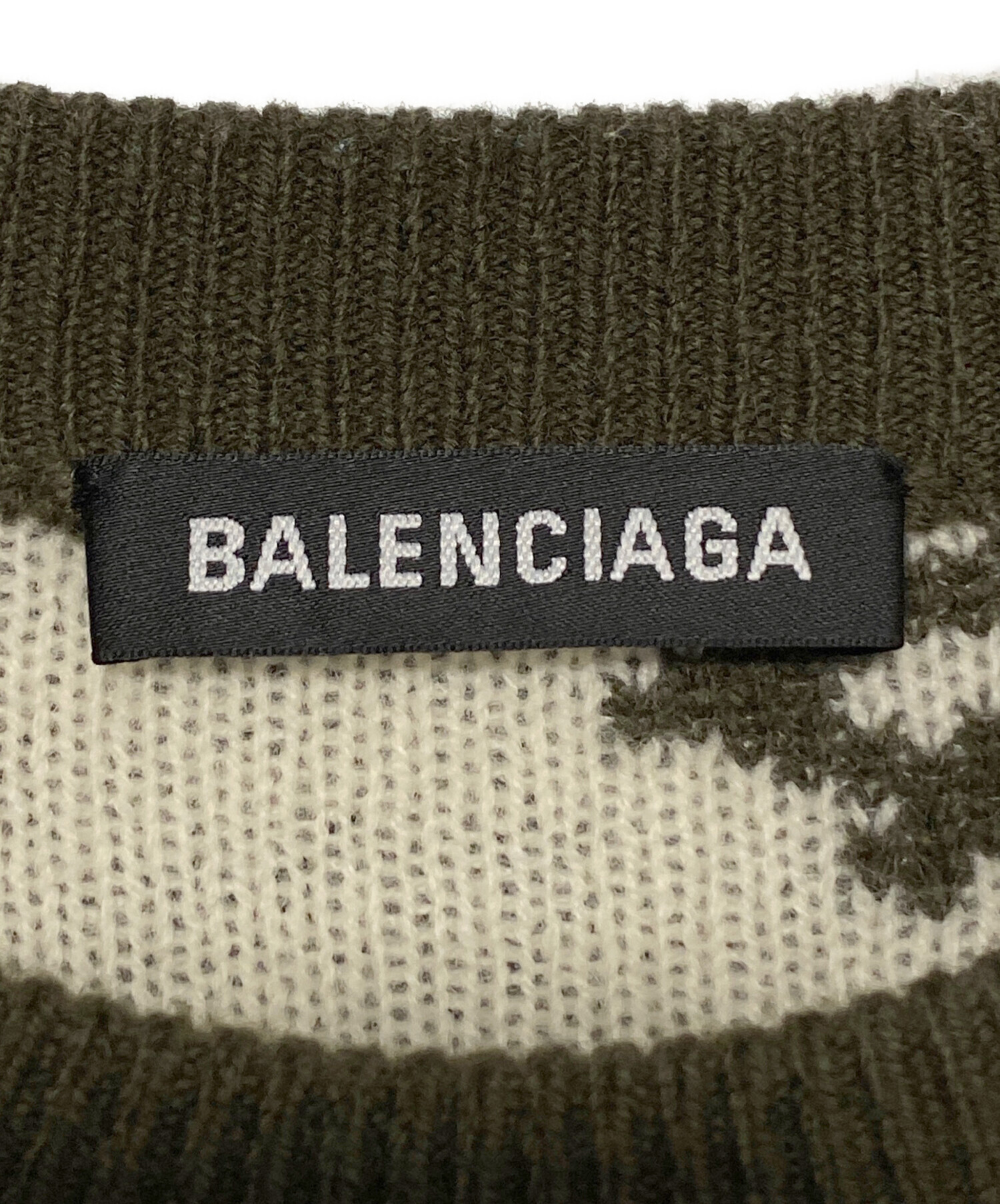 11/8まで　バレンシアガ　ロゴニット セーター オリーブ 中古・古着通販】BALENCIAGA (バレンシアガ) オールオーバーロゴニット