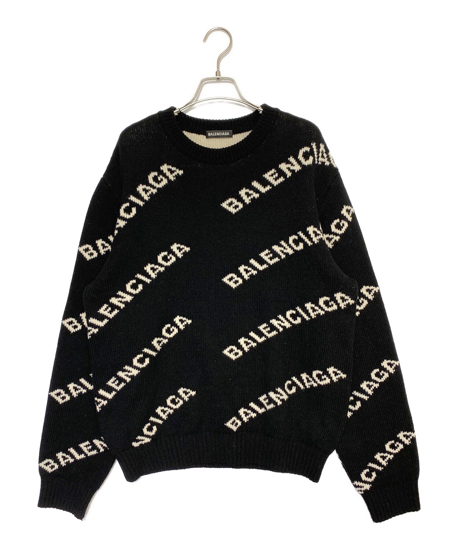 新品◆BALENCIAGA オールオーバーロゴニット 女性にも バレンシアガ 中古・古着通販】BALENCIAGA (バレンシアガ) オールオーバーロゴニット
