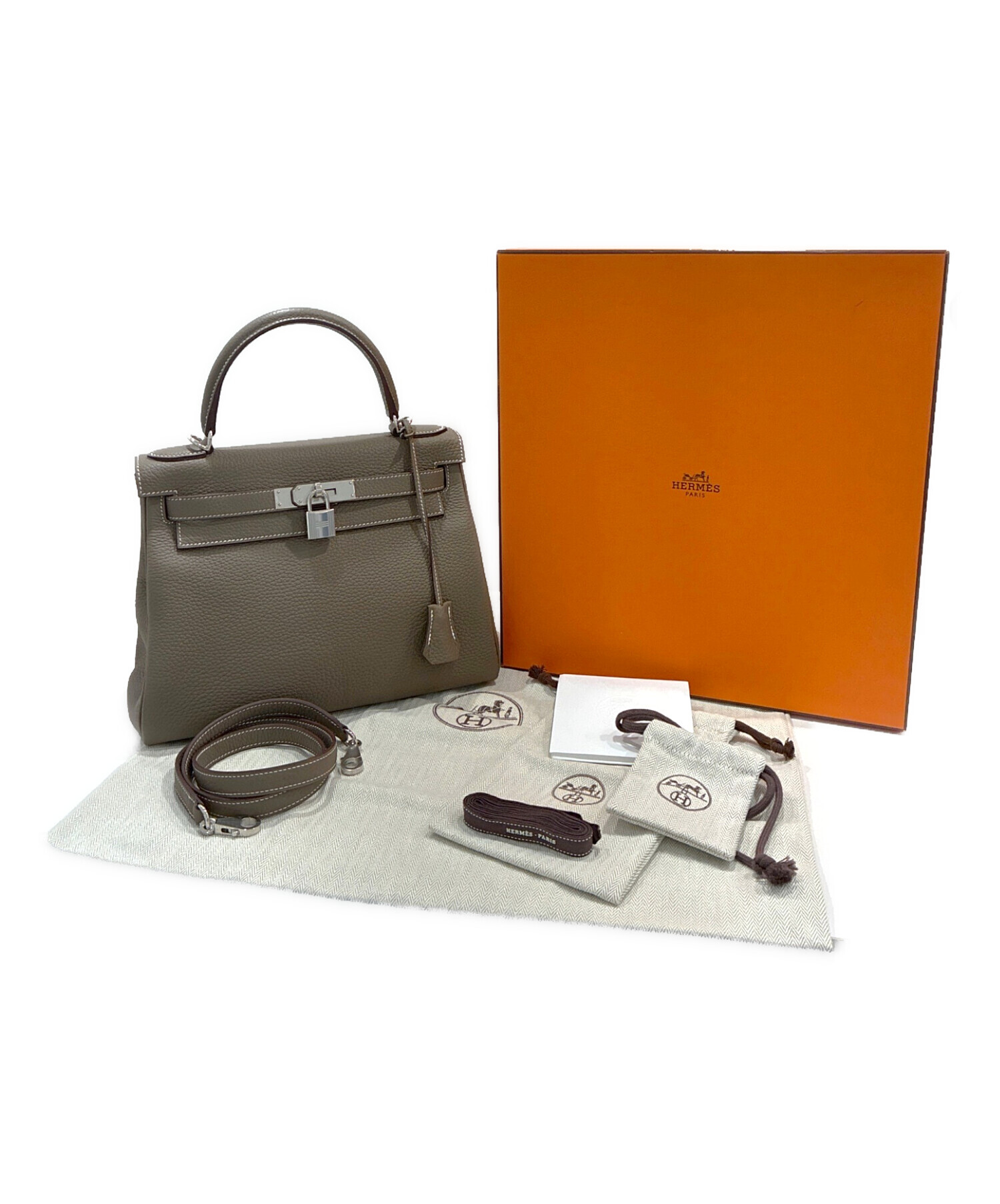 希少品エルメス ケリー28内縫いトリヨンクレマンスエトゥープ金具C刻印 中古・古着通販】HERMES (エルメス) ケリー28/内縫い/シルバー金具
