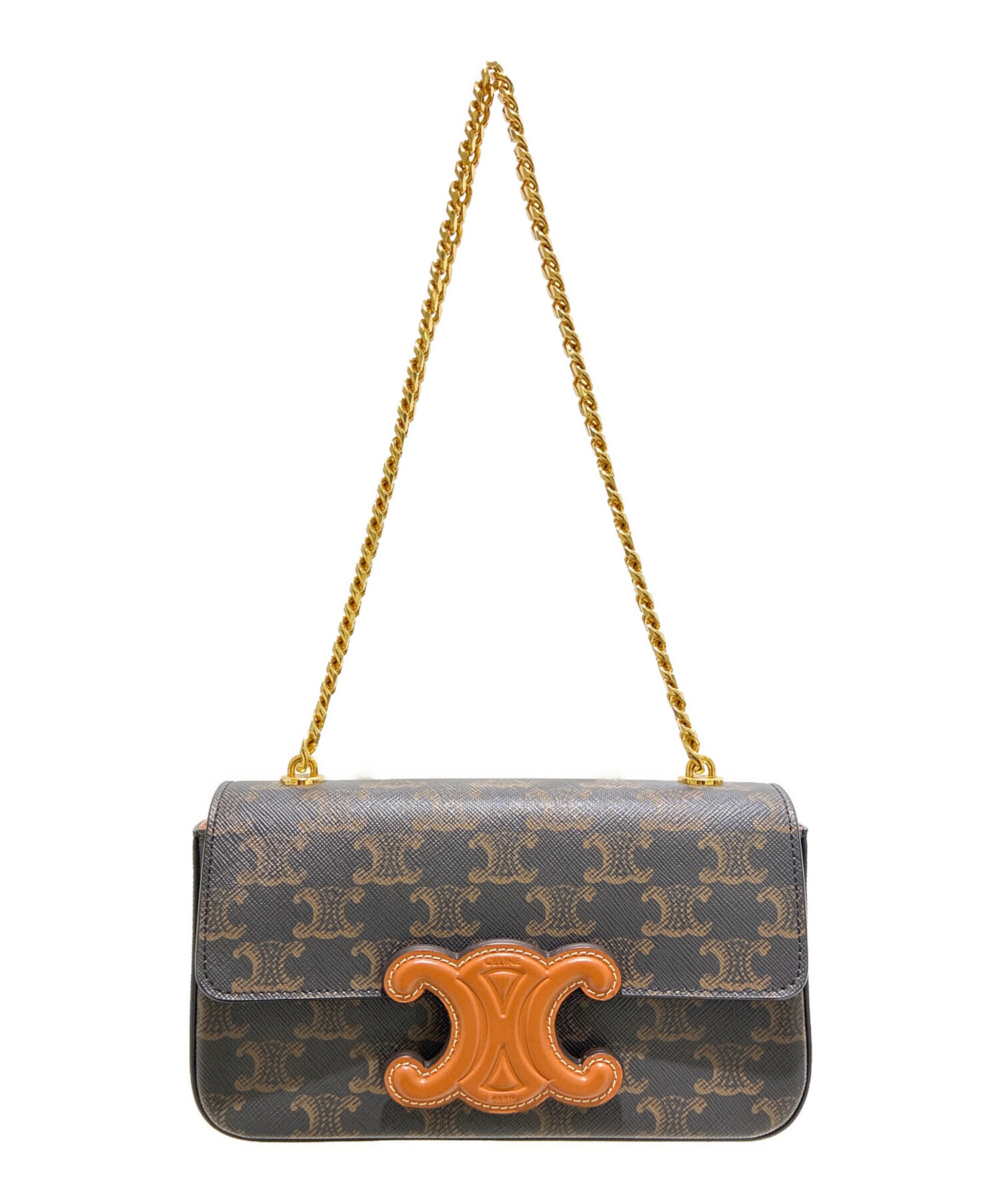 CELINE ブラウンキャンバスショルダーバッグ 中古・古着通販】CELINE (セリーヌ) トリオンフキャンバス チェーン