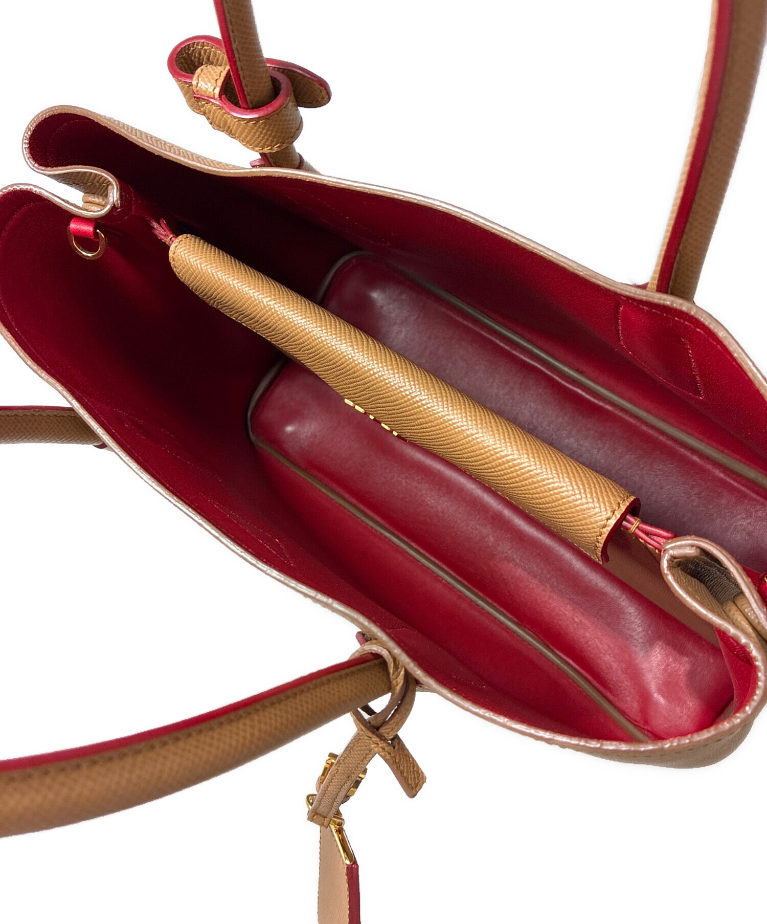 プラダ サフィアーノキュイール 2WAYハンドバッグ レッド　赤 中古・古着通販】PRADA (プラダ) サフィアーノキュイール 2WAY