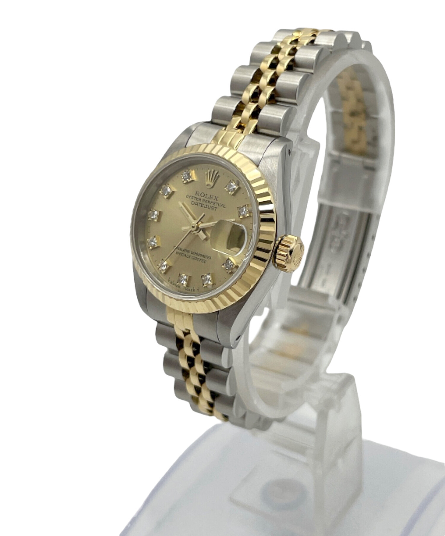 ロレックス Rolex 腕時計 デイトジャスト 69173 E番 1990-1991年製 サンレイ シャンパンカラー文字盤 カレンダー フルーテッドベゼル ジュビリーブレス オイスタースチール SS K18YG 自動巻き 【箱・保付き】 【中古】 ROLEX - ロレックス Rolex 腕時計 デイトジャスト 69173 E番 1990-1991