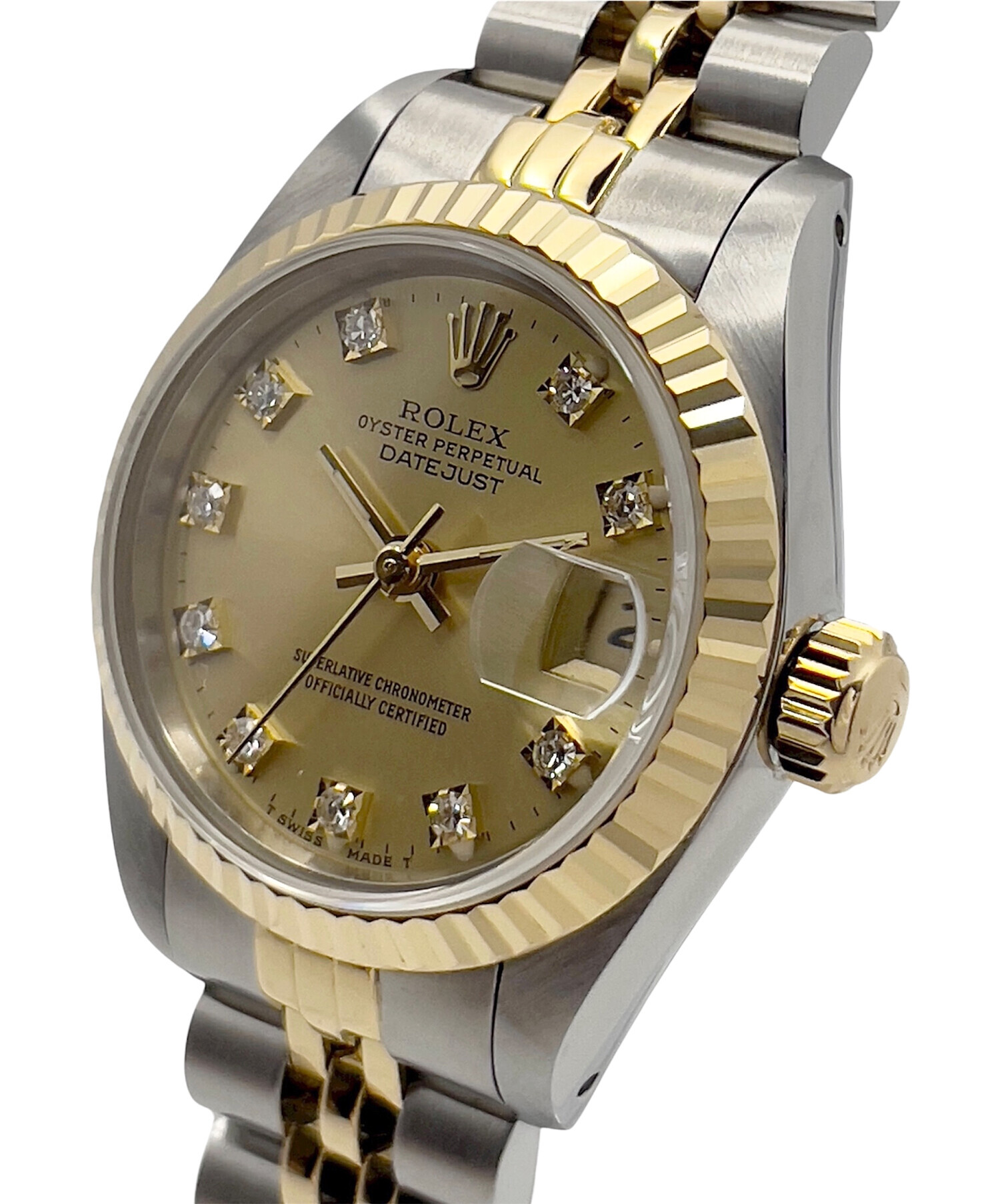 ロレックス Rolex 腕時計 デイトジャスト 26 69173G L番 1989-1990年 10ポイント ダイヤインデックス シャンパンカラー コンピューター文字盤 彫コン フルーテッドベゼル K18YG SS 自動巻き 【中古】 69173G シャンパン ROLEX（ロレックス）デイトジャスト 10Pダイヤ 中古