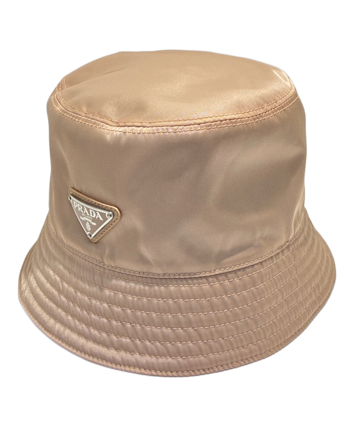 PRADA バケットハット プレートロゴ 中古・古着通販】PRADA (プラダ) ロゴプレートハット ベージュ サイズ