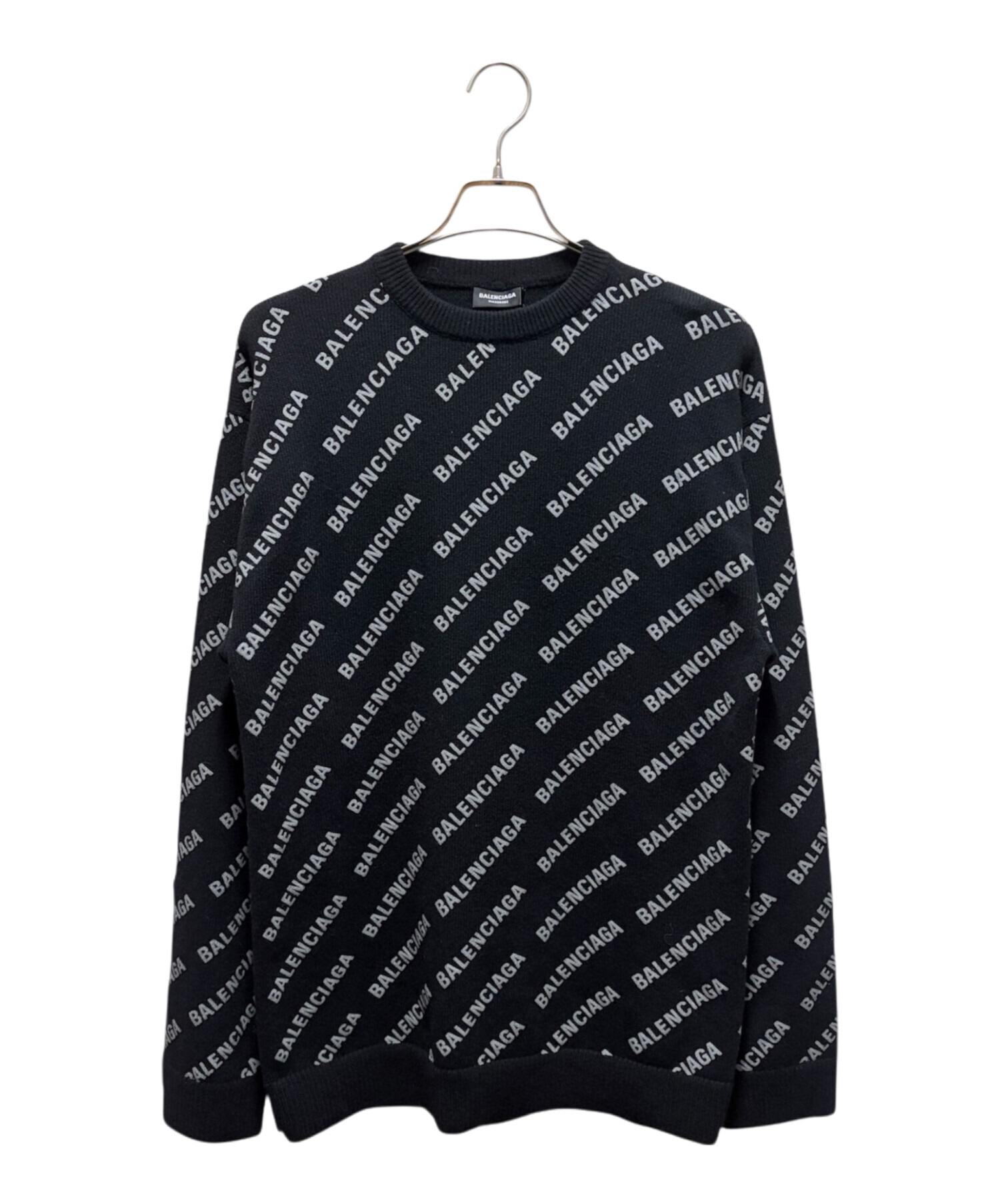 3*9様 BALENCIAGA ロゴニットセーター ブラック 中古・古着通販】BALENCIAGA (バレンシアガ) オールオーバーロゴ