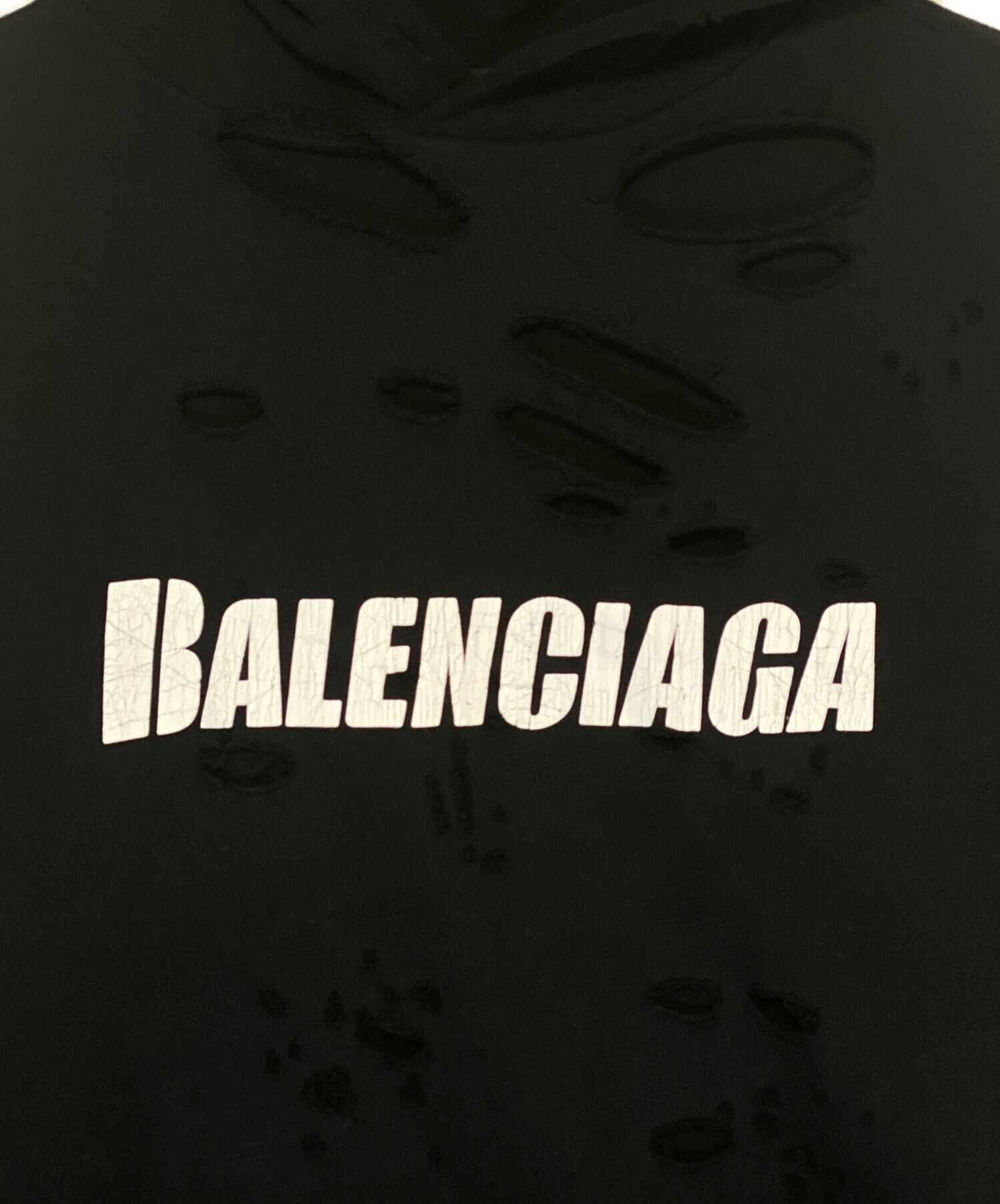【美品！】BALENCIAGA◆パーカー オーバーサイズ デストロイ 黒 XXS 中古・古着通販】BALENCIAGA (バレンシアガ) デストロイ加工ロゴ