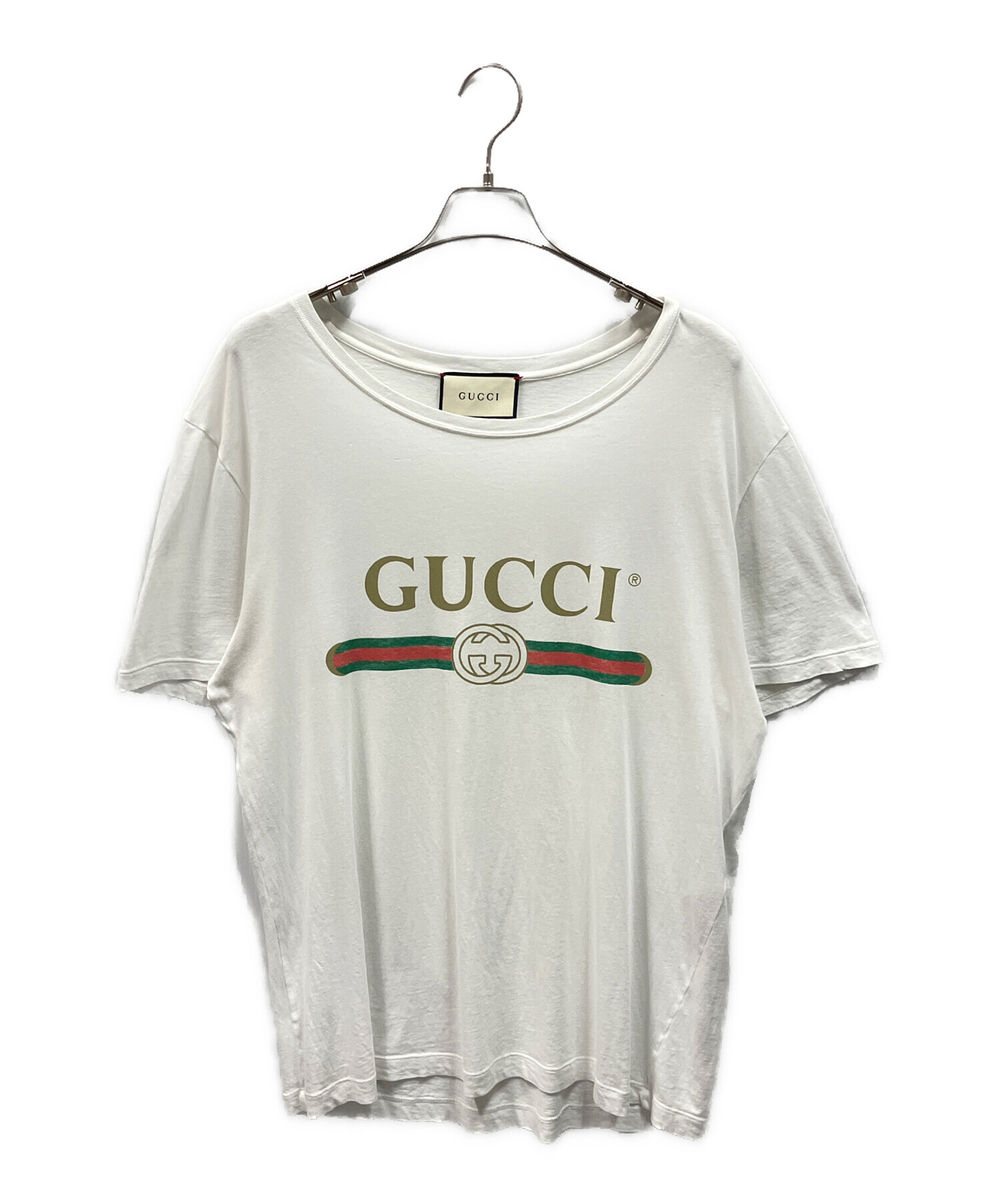中古・古着通販】GUCCI (グッチ) ダメージ加工ロゴTシャツ ホワイト