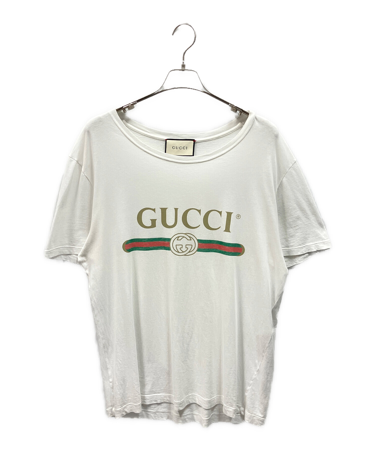 4016【激レア・美品】イタリア製 グッチ ダメージ加工＆両面ロゴ Tシャツ 中古・古着通販】GUCCI (グッチ) ダメージ加工ロゴTシャツ ホワイト