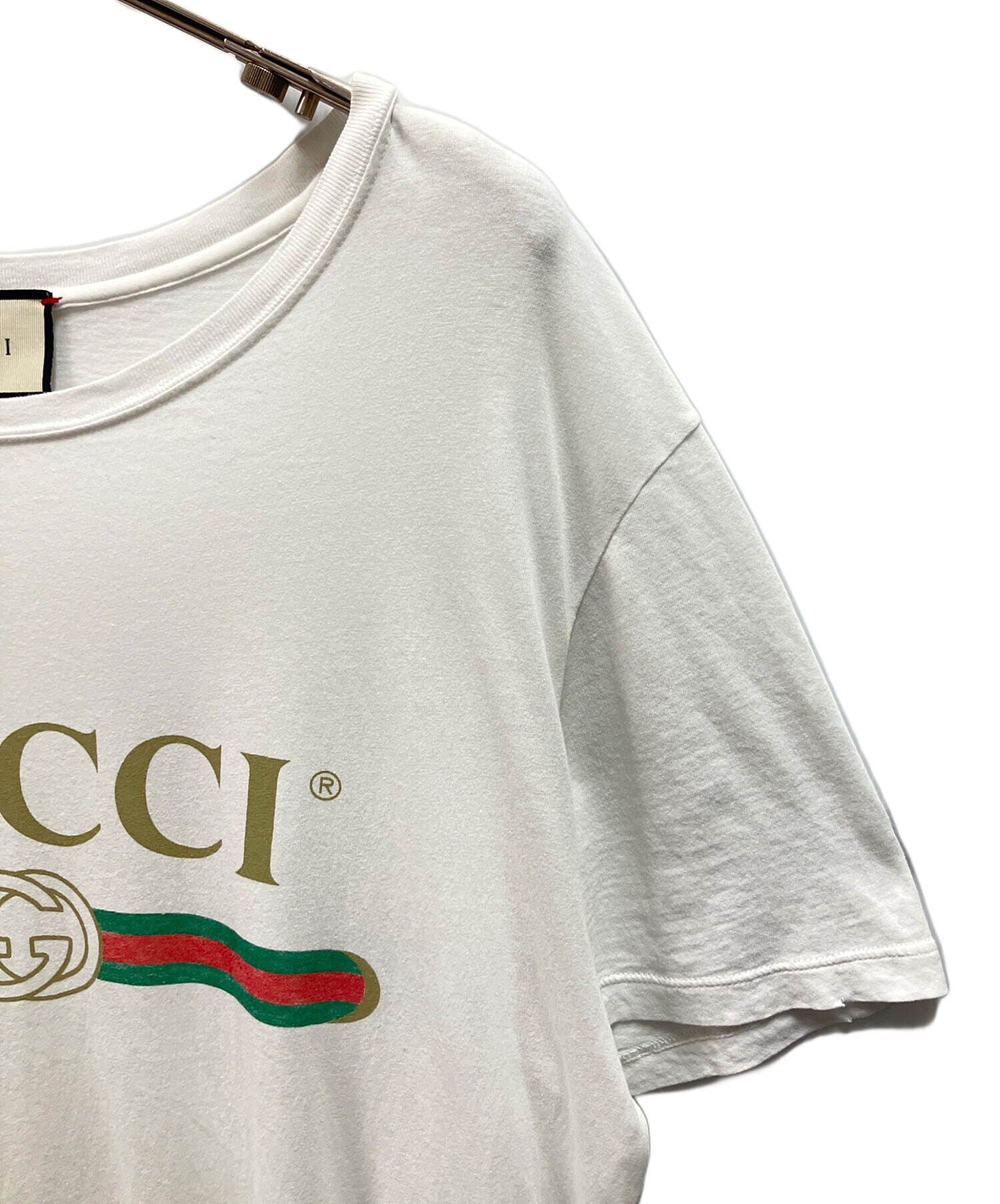 中古・古着通販】GUCCI (グッチ) ダメージ加工ロゴTシャツ ホワイト