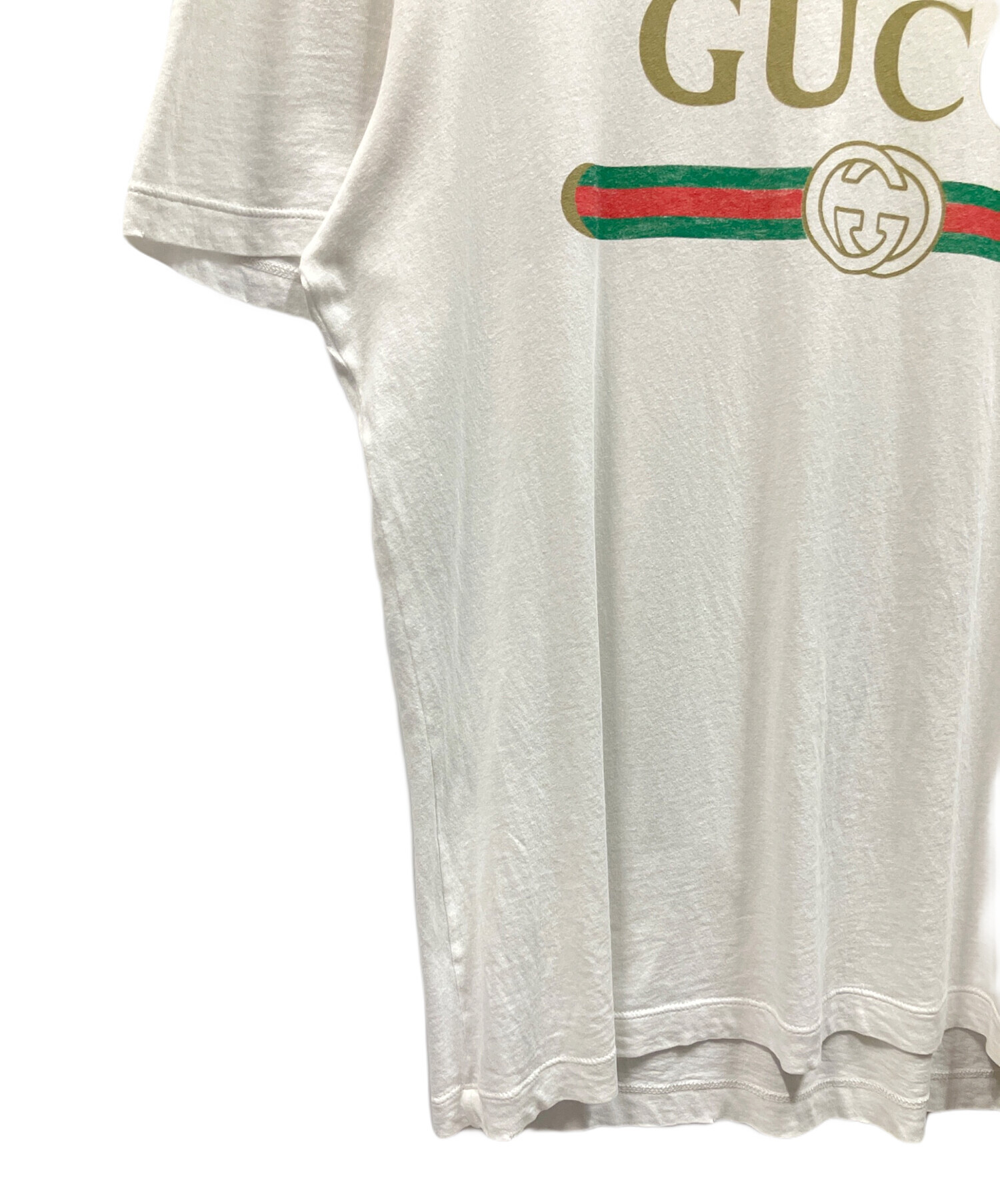 中古・古着通販】GUCCI (グッチ) ダメージ加工ロゴTシャツ ホワイト