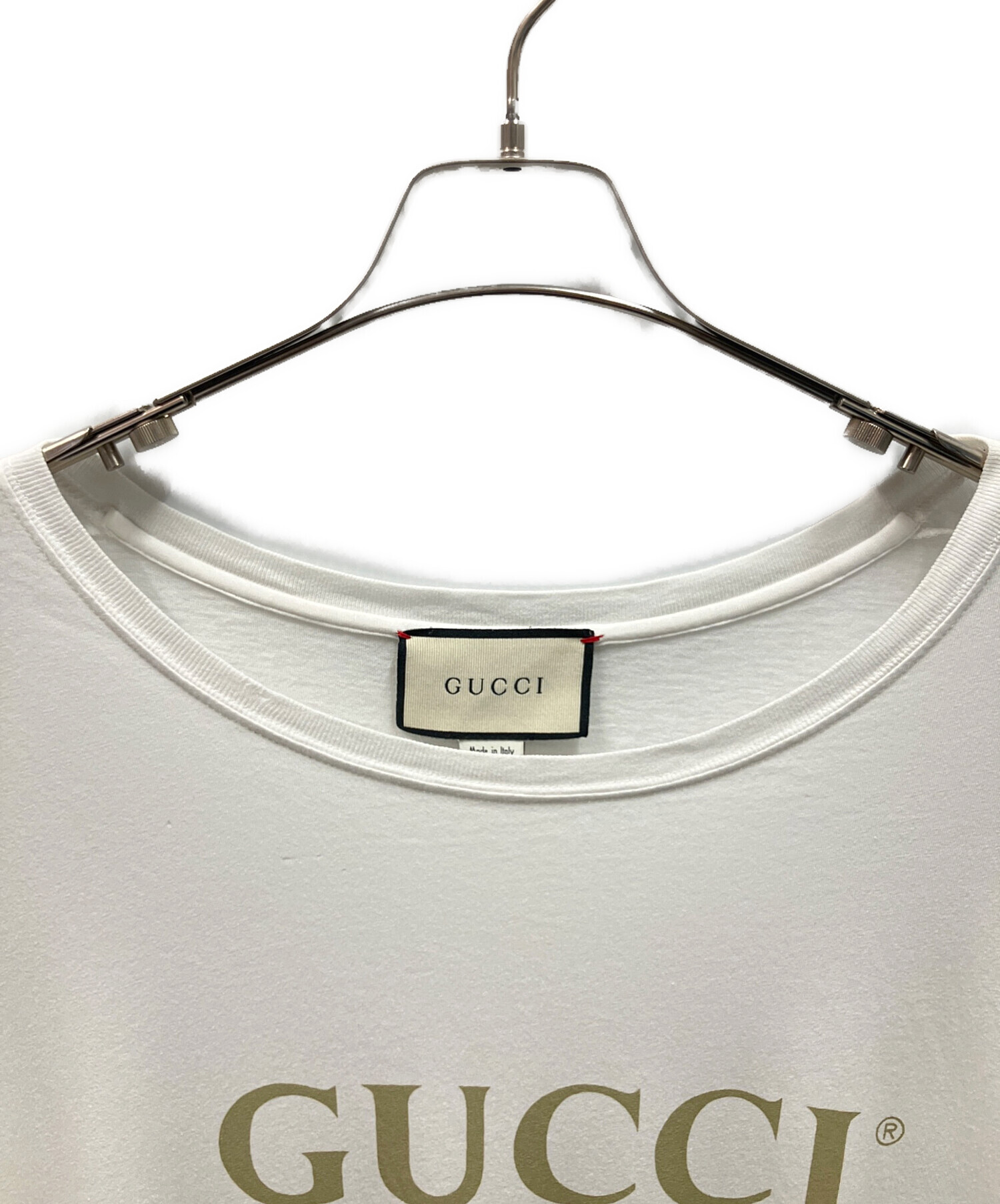中古・古着通販】GUCCI (グッチ) ダメージ加工ロゴTシャツ ホワイト