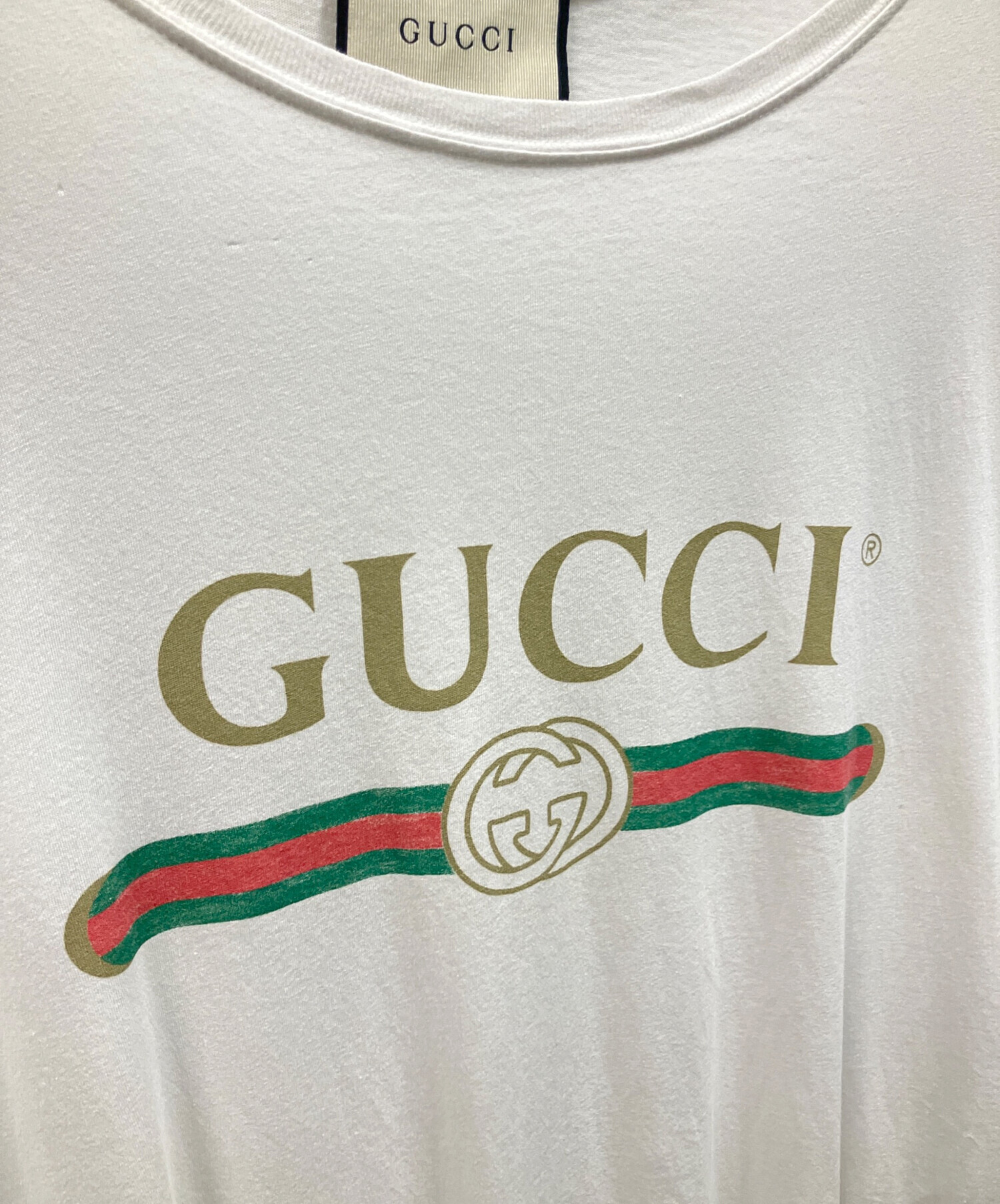中古・古着通販】GUCCI (グッチ) ダメージ加工ロゴTシャツ ホワイト