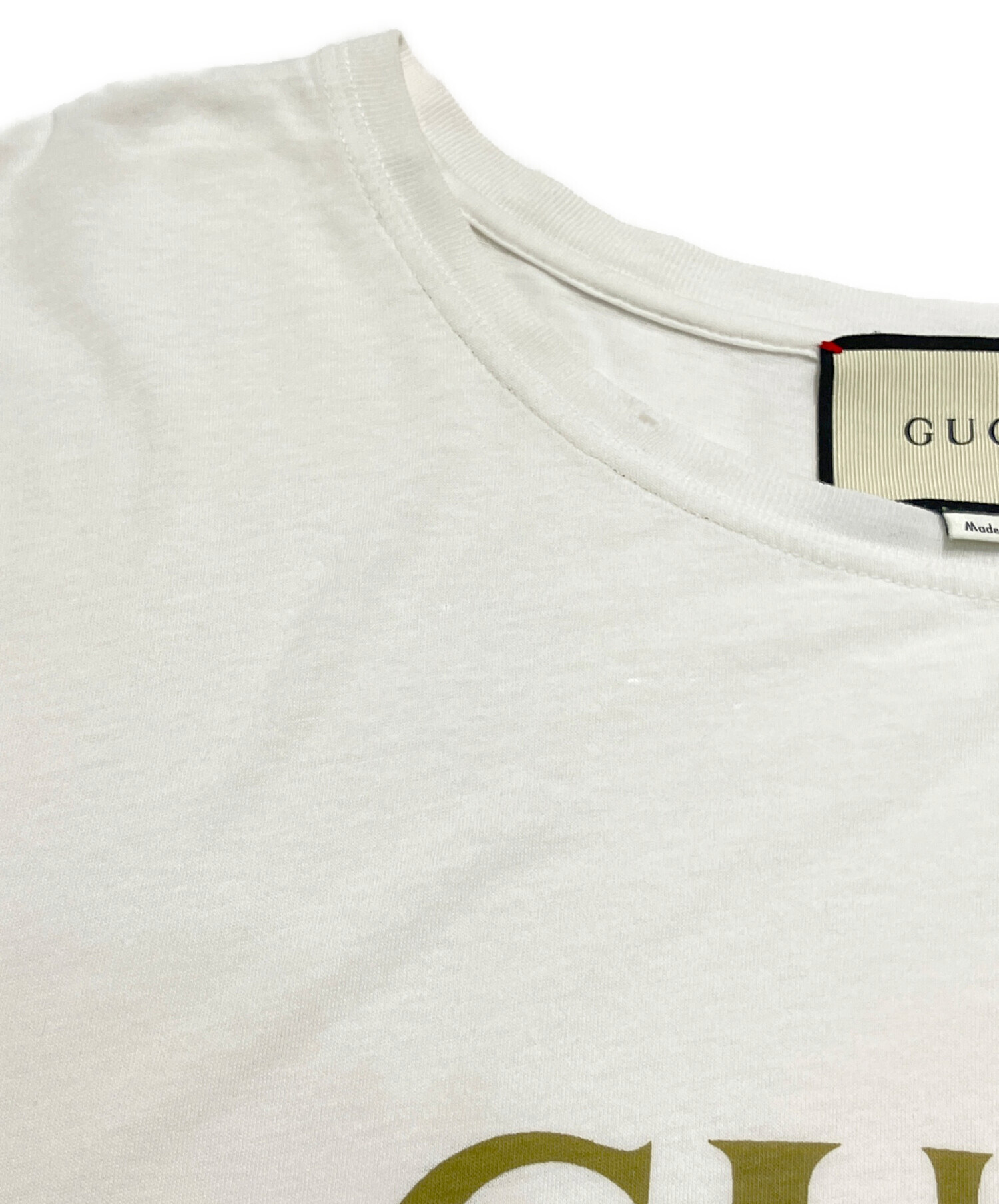 中古・古着通販】GUCCI (グッチ) ダメージ加工ロゴTシャツ ホワイト