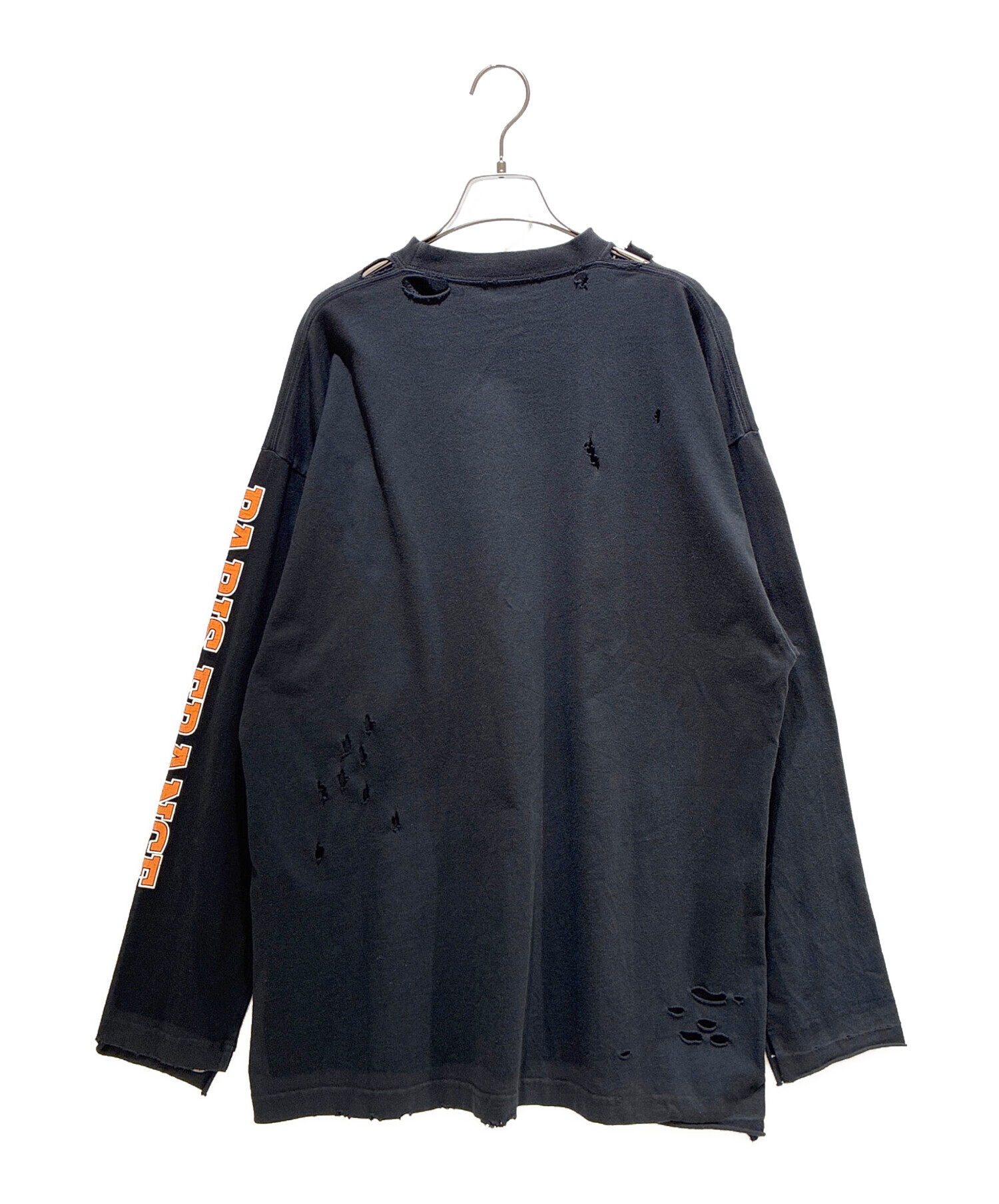 BALENCIAGA バレンシアガ ロング tシャツ 両腕刺繍ロゴ ダメージ加工 中古・古着通販】BALENCIAGA (バレンシアガ) ダメージ加工ロング
