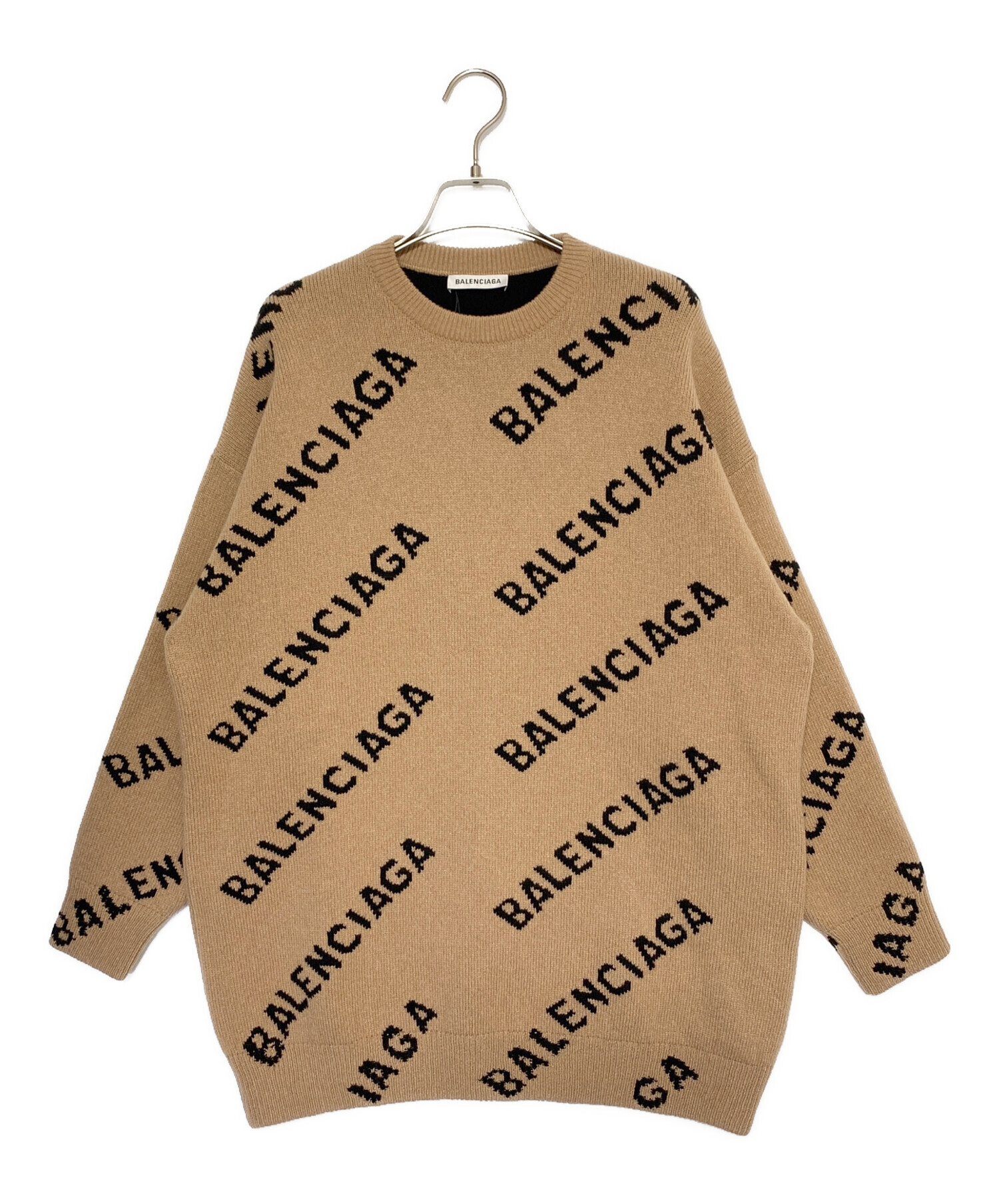 BALENCIAGA 総柄　ベージュ ロゴニット Sサイズ　バレンシアガ 中古・古着通販】BALENCIAGA (バレンシアガ) オールオーバーロゴニット