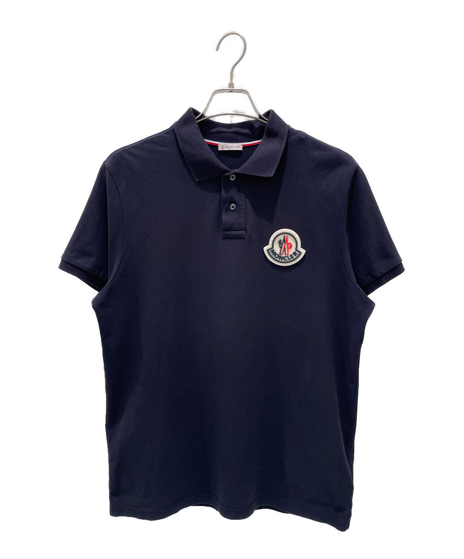 ル*ン様 MONCLER ネイビー ポロシャツ M モンクレール　Tシャツ　タイ MONCLER (モンクレール) ロゴライン 半袖 ポロシャツ MC8A00020899UR