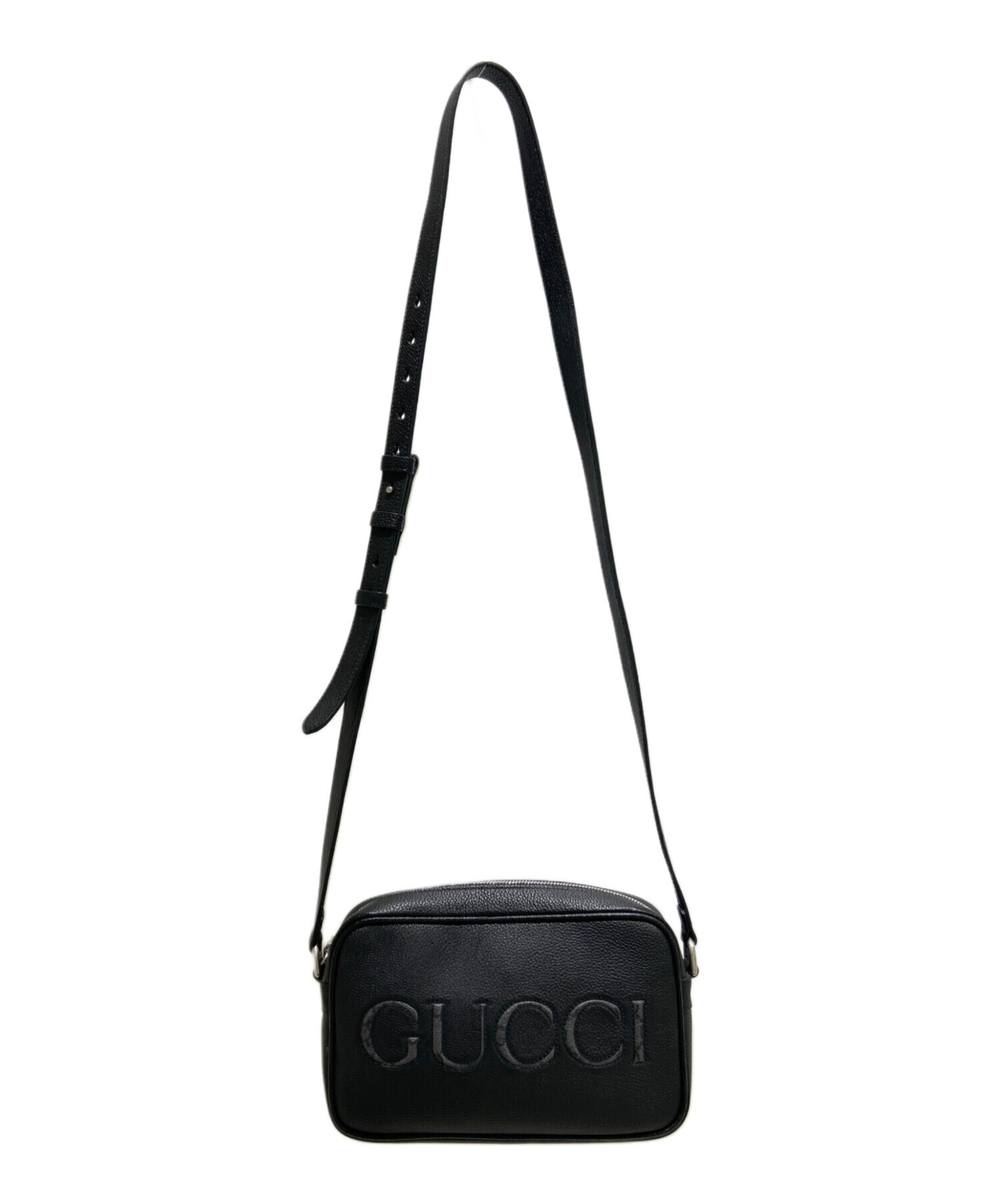 中古・古着通販】GUCCI (グッチ) ロゴレザーショルダーバッグ ブラック
