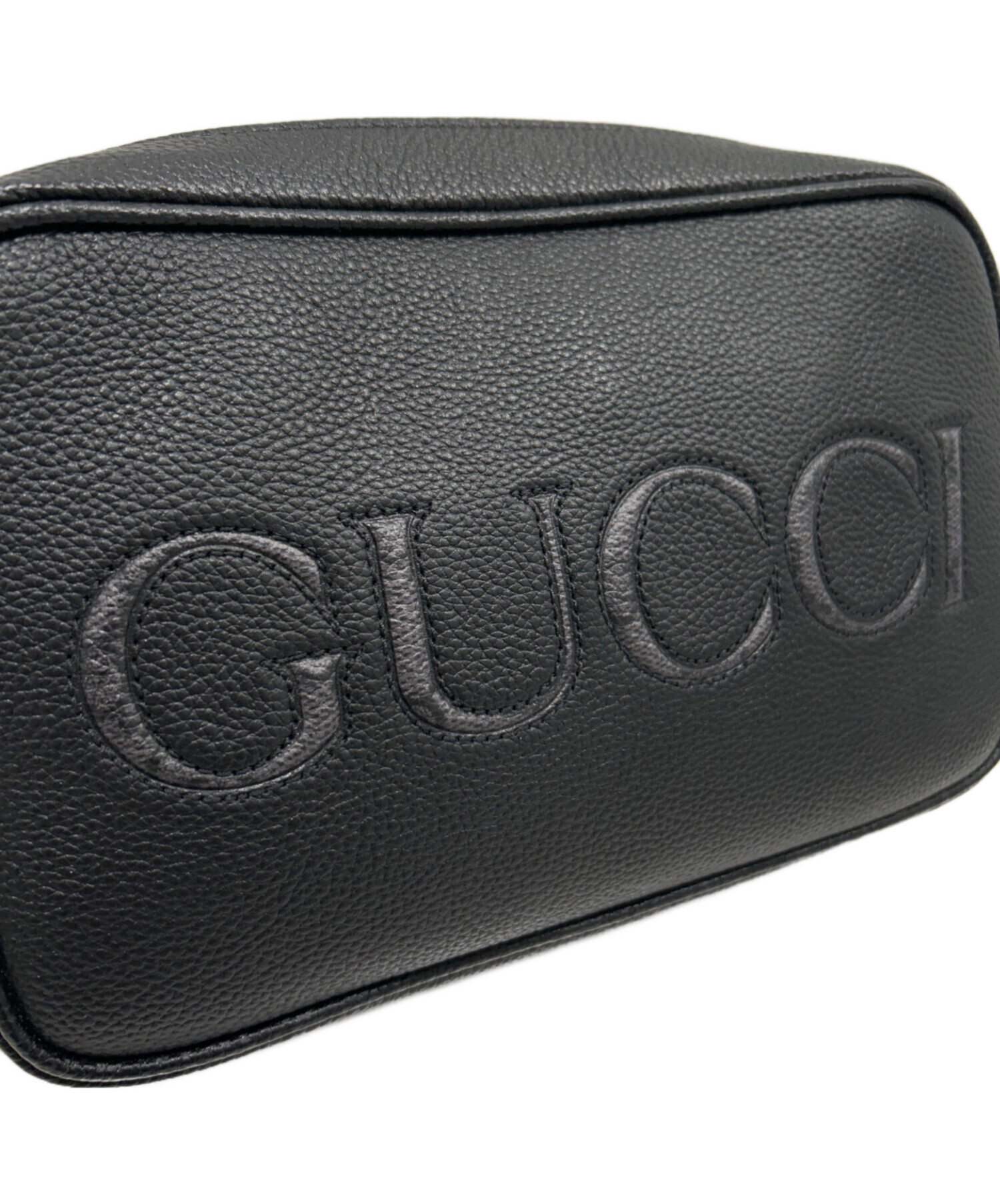中古・古着通販】GUCCI (グッチ) ロゴレザーショルダーバッグ ブラック