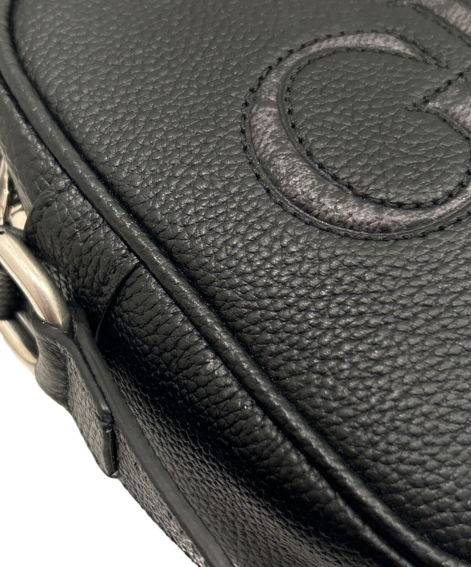 中古・古着通販】GUCCI (グッチ) ロゴレザーショルダーバッグ ブラック