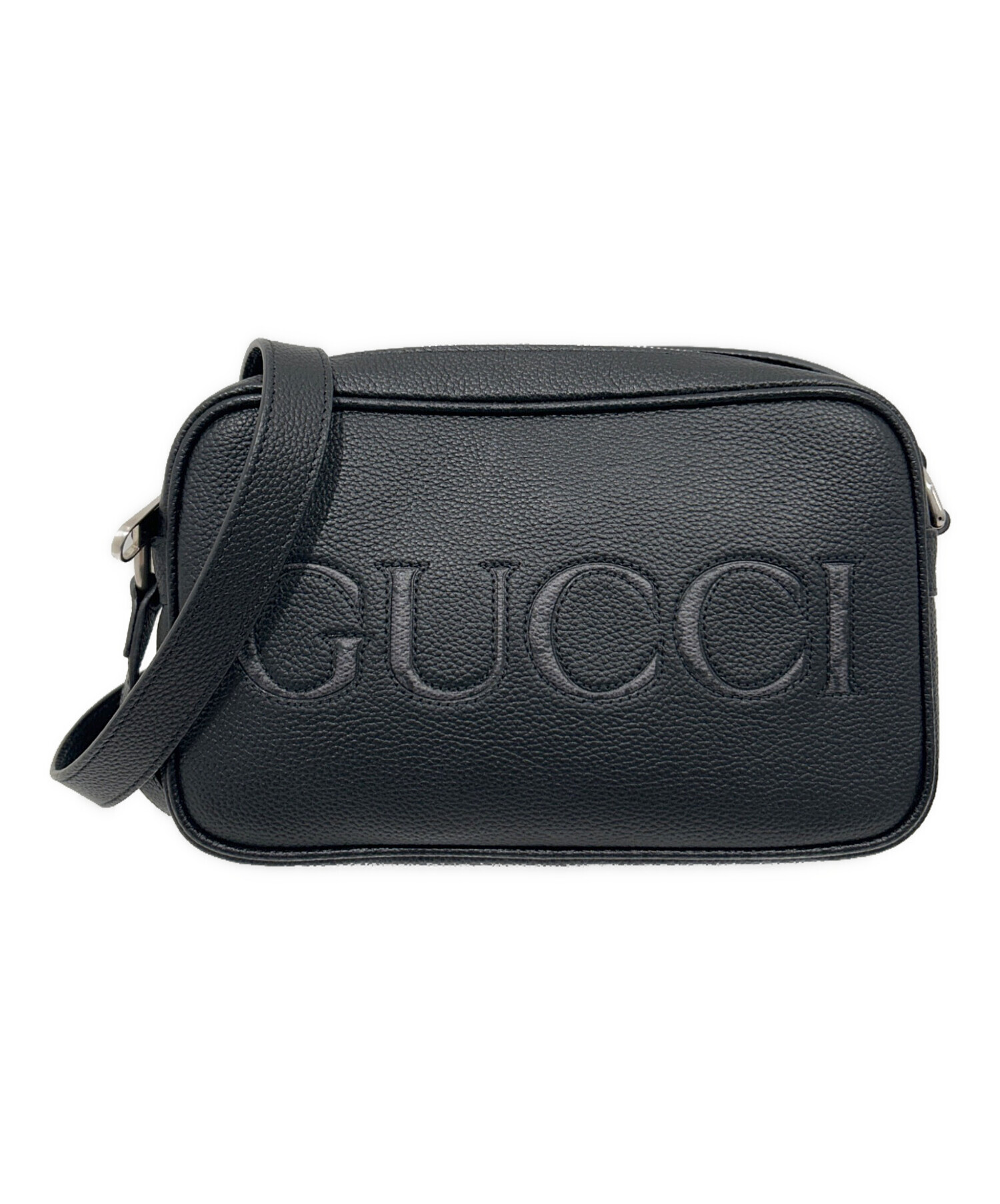 中古・古着通販】GUCCI (グッチ) ロゴレザーショルダーバッグ ブラック