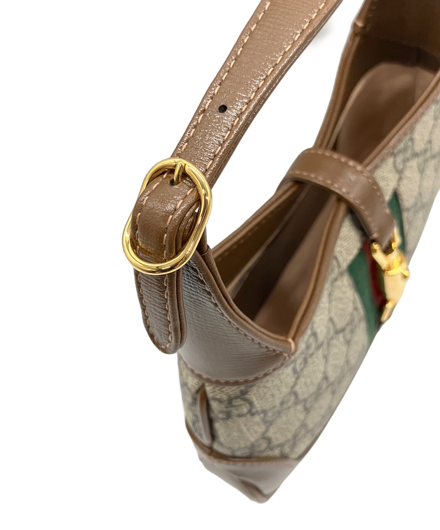 GUCCI(グッチ) ショルダーバッグ ジャッキー 0013306 ベージュ×ライトブラウン×イエロー スエード×レザー×コットン 中古・古着通販】GUCCI (グッチ) ジャッキー1961 GG シェリーライン