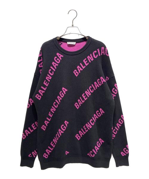 【限定値下げ】BALENCIAGA バレンシアガ　ニット　黒　ブラック　ピンク 中古・古着通販】BALENCIAGA (バレンシアガ) オールオーバーロゴニット