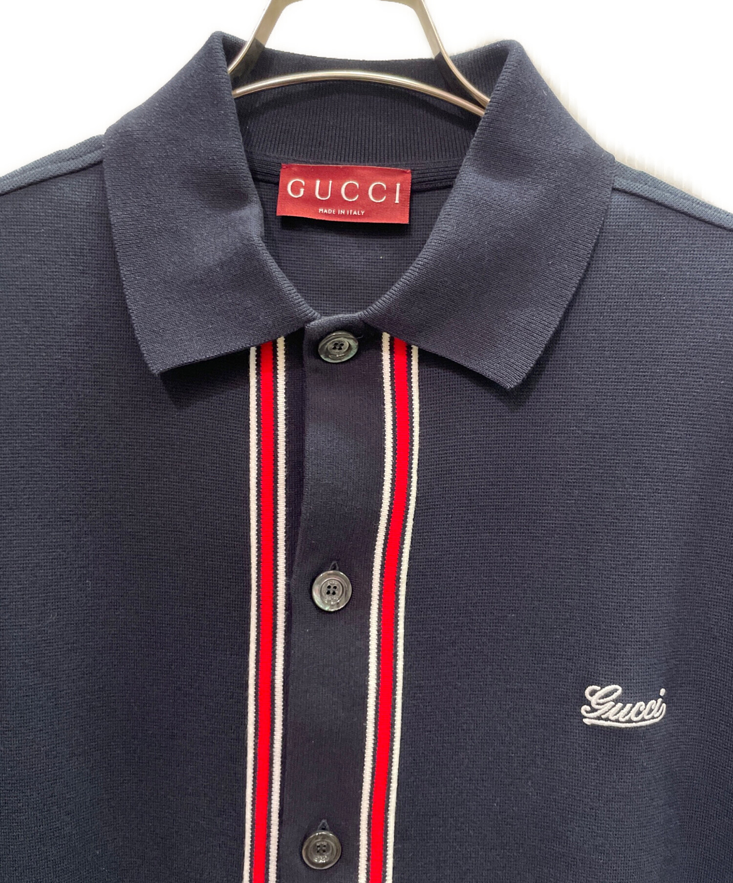 【新品未使用】グッチGUCCIポロシャツLサイズ 中古・古着通販】GUCCI (グッチ) ロゴ鹿の子 半袖シャツ ネイビー