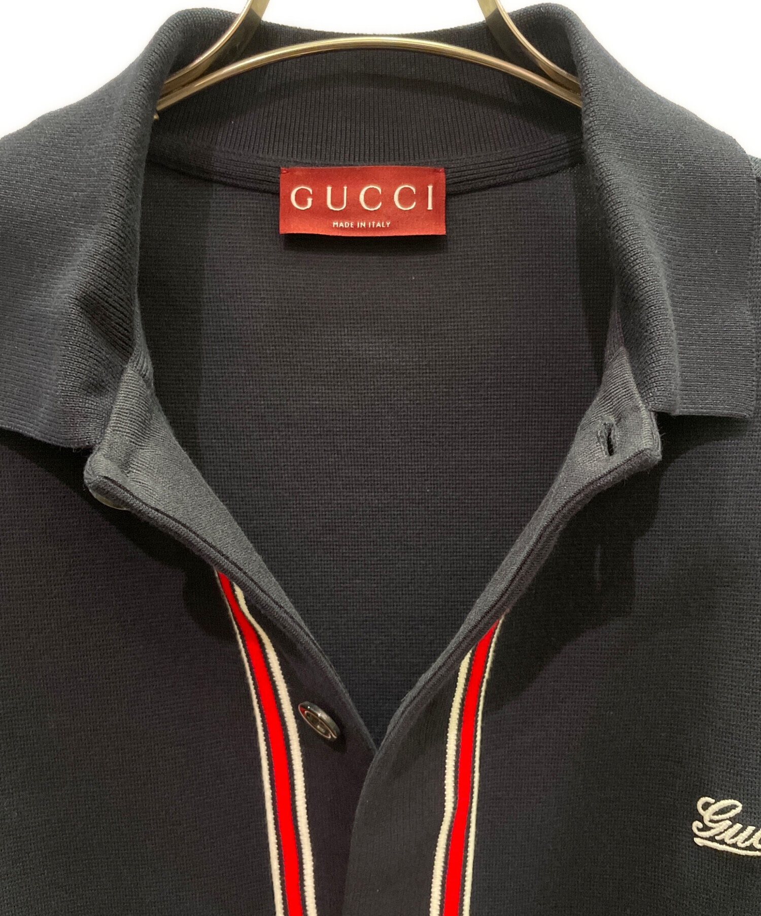 中古・古着通販】GUCCI (グッチ) ロゴ鹿の子 半袖シャツ ネイビー