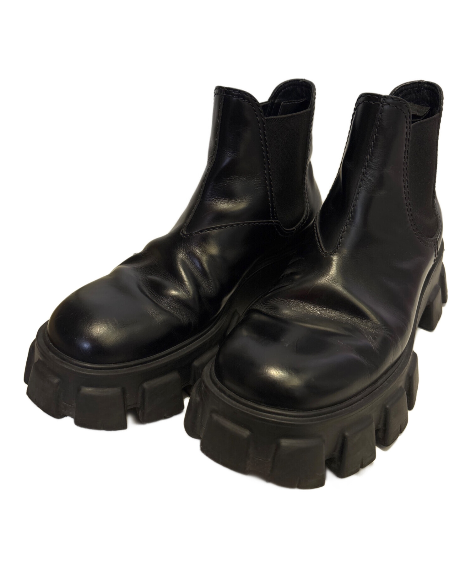 b*u様 99aw PRADA サイドゴアブーツ レザーブーツ PRADAspo 中古・古着通販】PRADA (プラダ) モノリス ブラッシュドレザー