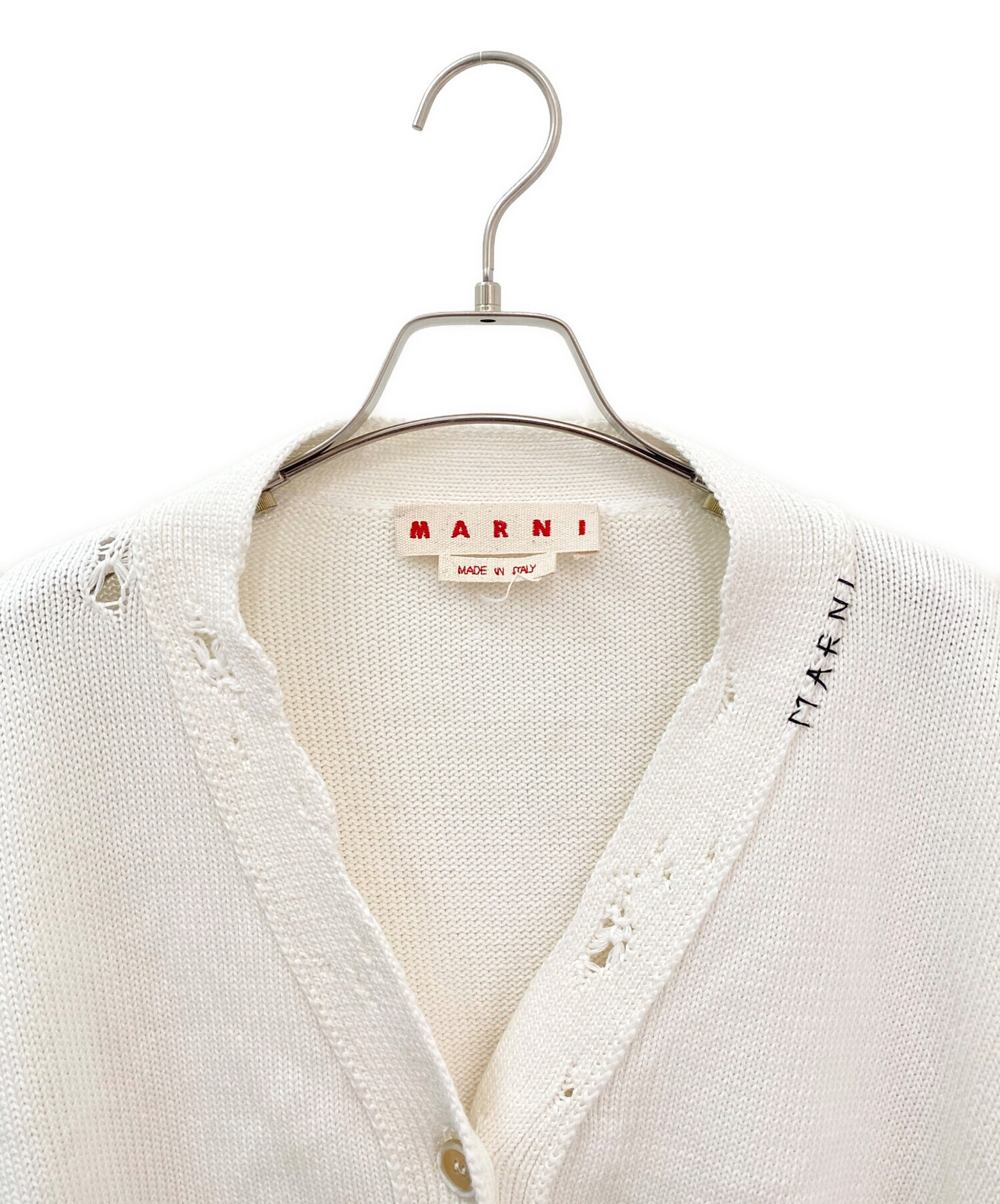 【新品未使用】MARNI カーディガン　40サイズ 中古・古着通販】MARNI (マルニ) ダメージ加工カーディガン ホワイト