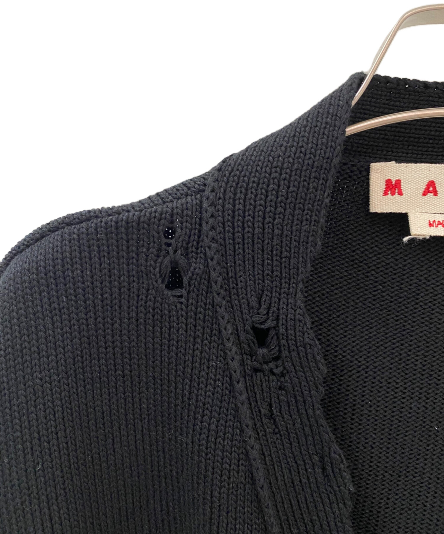 MARNI カシミヤ100% 紺 黒 カーディガン タグ付 40 L 切替 中古・古着通販】MARNI (マルニ) ダメージ加工カーディガン