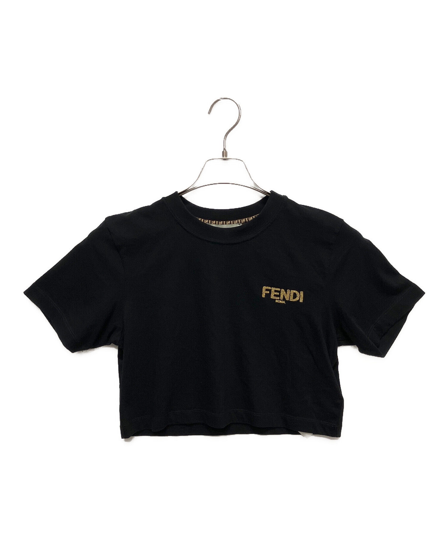Fendi クロップドtシャツブラック 中古・古着通販】FENDI (フェンディ) Fendi cropped t-shirt