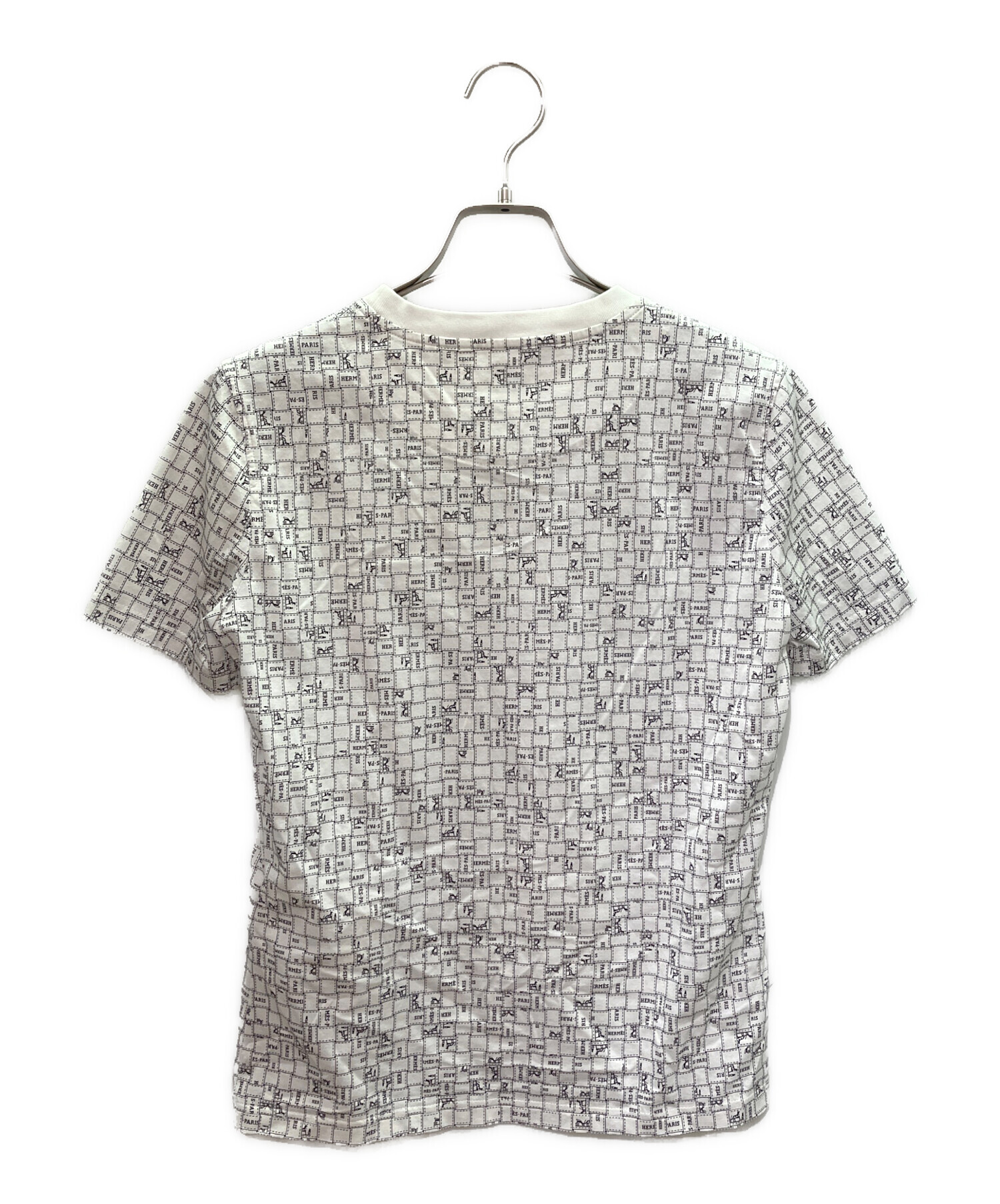 HERMES エルメス Tシャツ・カットソー 42(M位) 白xグレー(総柄) 【古着】【中古】 HERMES - HERMES エルメス Tシャツ・カットソー 42(M位) 白xグレー(総