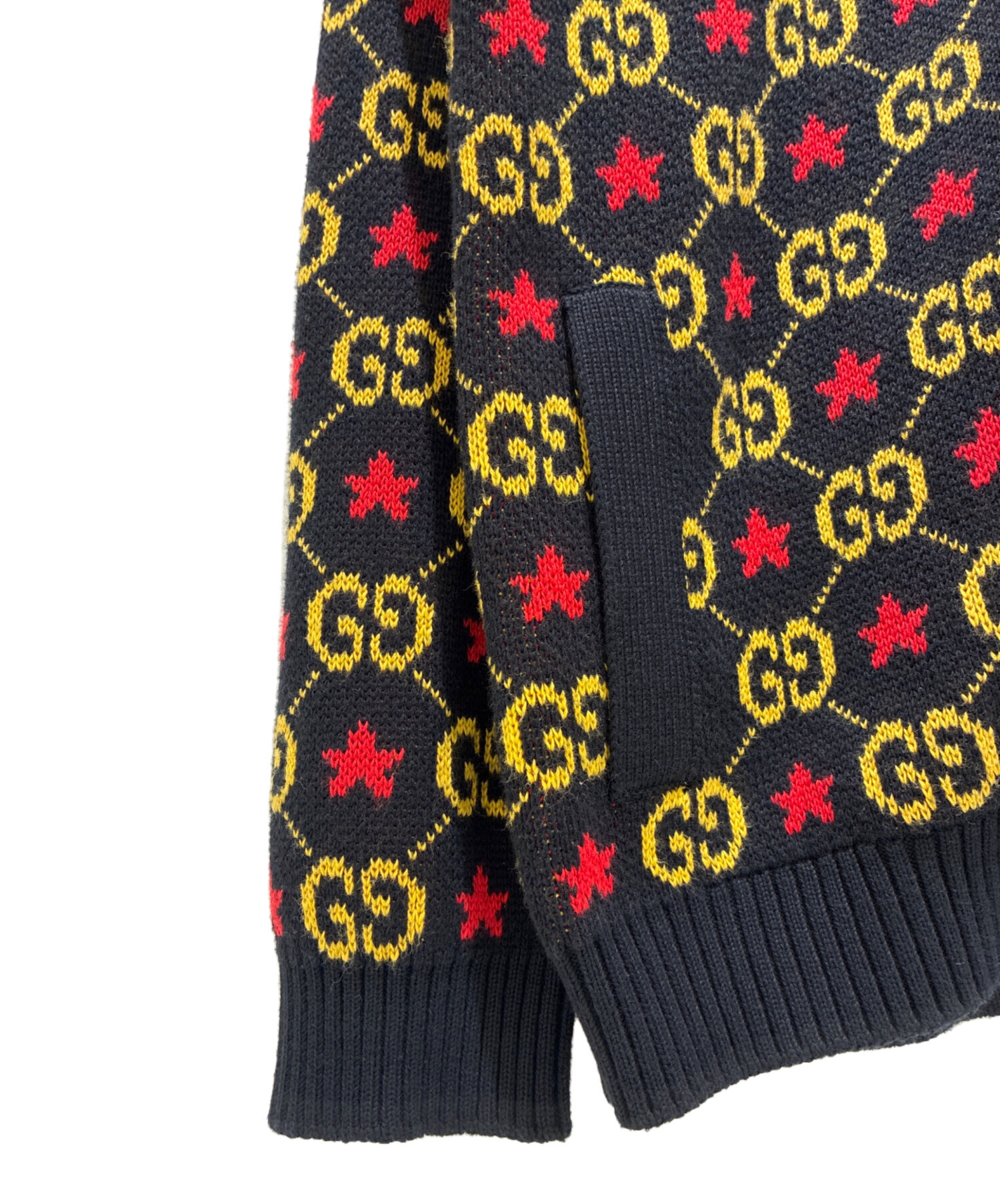 グッチ GGスター コットン ニットジャケット Sメンズ ブラック×イエロー 中古・古着通販】GUCCI (グッチ) GGスタージャガードジップニット