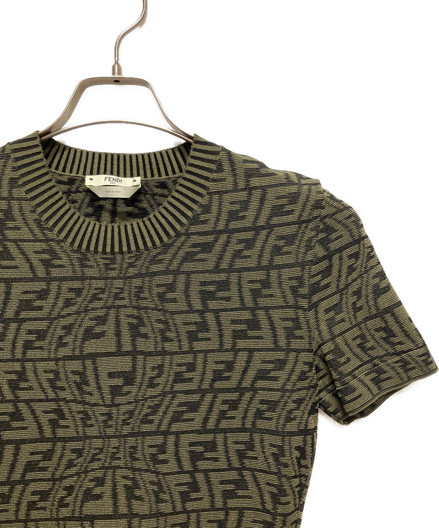 中古・古着通販】FENDI (フェンディ) ズッカ柄ニットワンピース カーキ