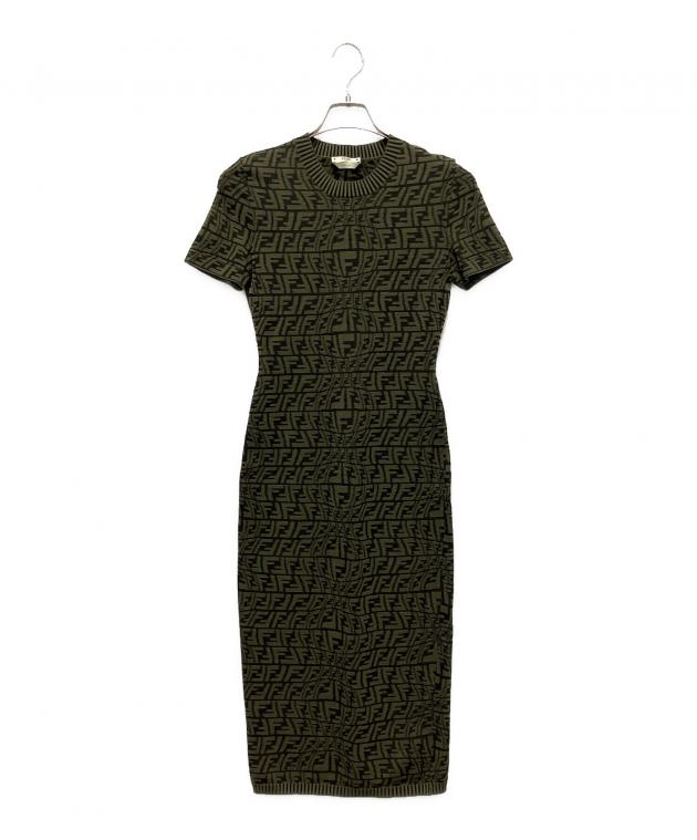中古・古着通販】FENDI (フェンディ) ズッカ柄ニットワンピース カーキ