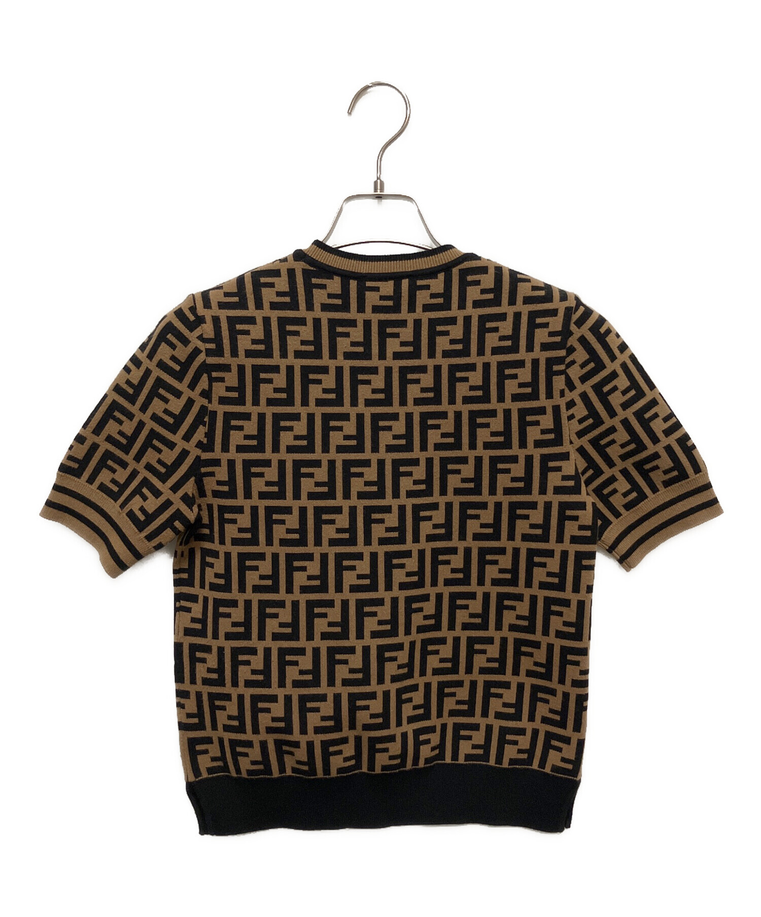 FENDI フェンディ ズッカ柄 ニット 半袖 ポロシャツ レディース 42 FENDI フェンディ ズッカ柄 ニット 半袖 ポロシャツ レディース 42