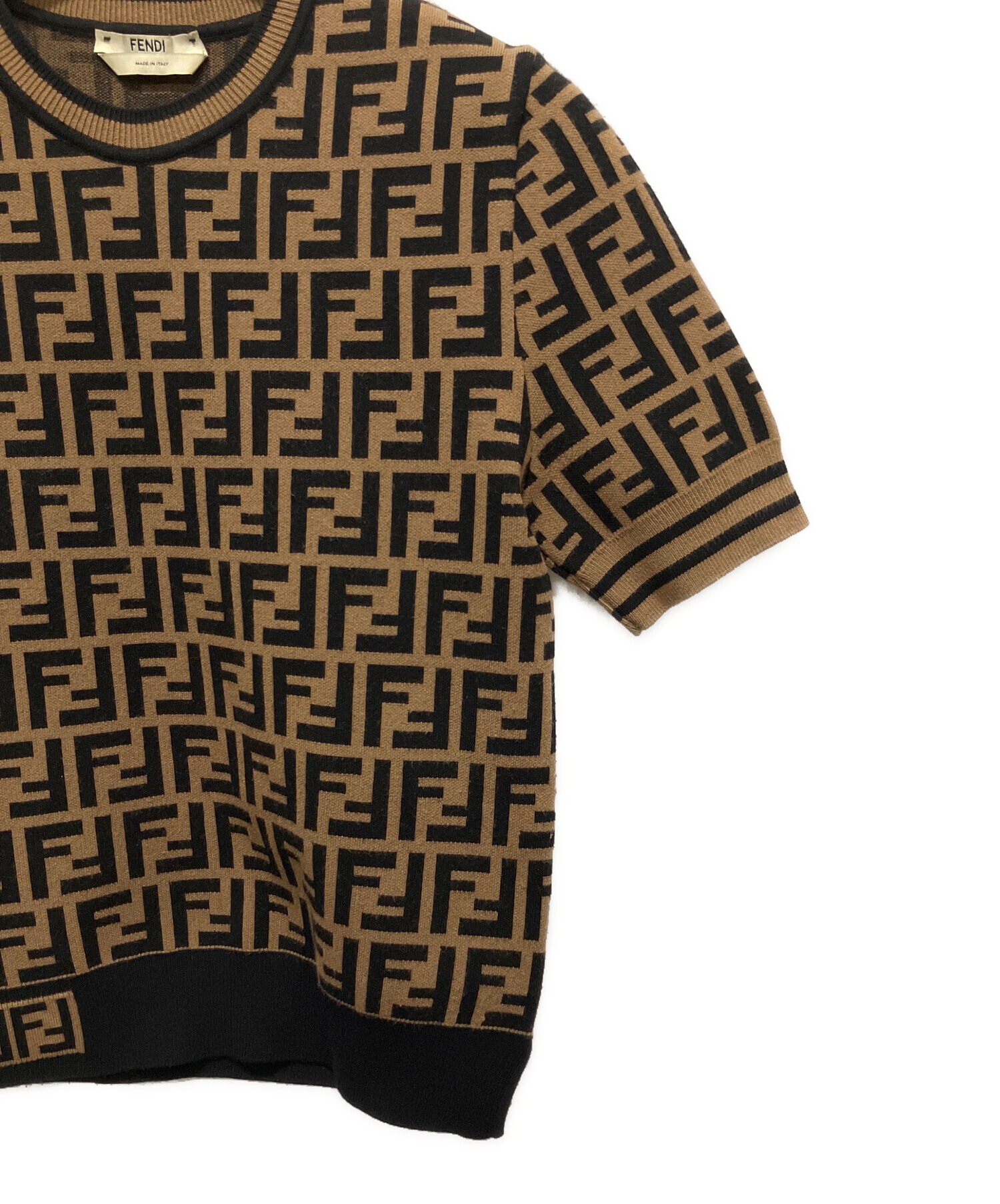 中古・古着通販】FENDI (フェンディ) ズッカ柄半袖ニット ブラウン