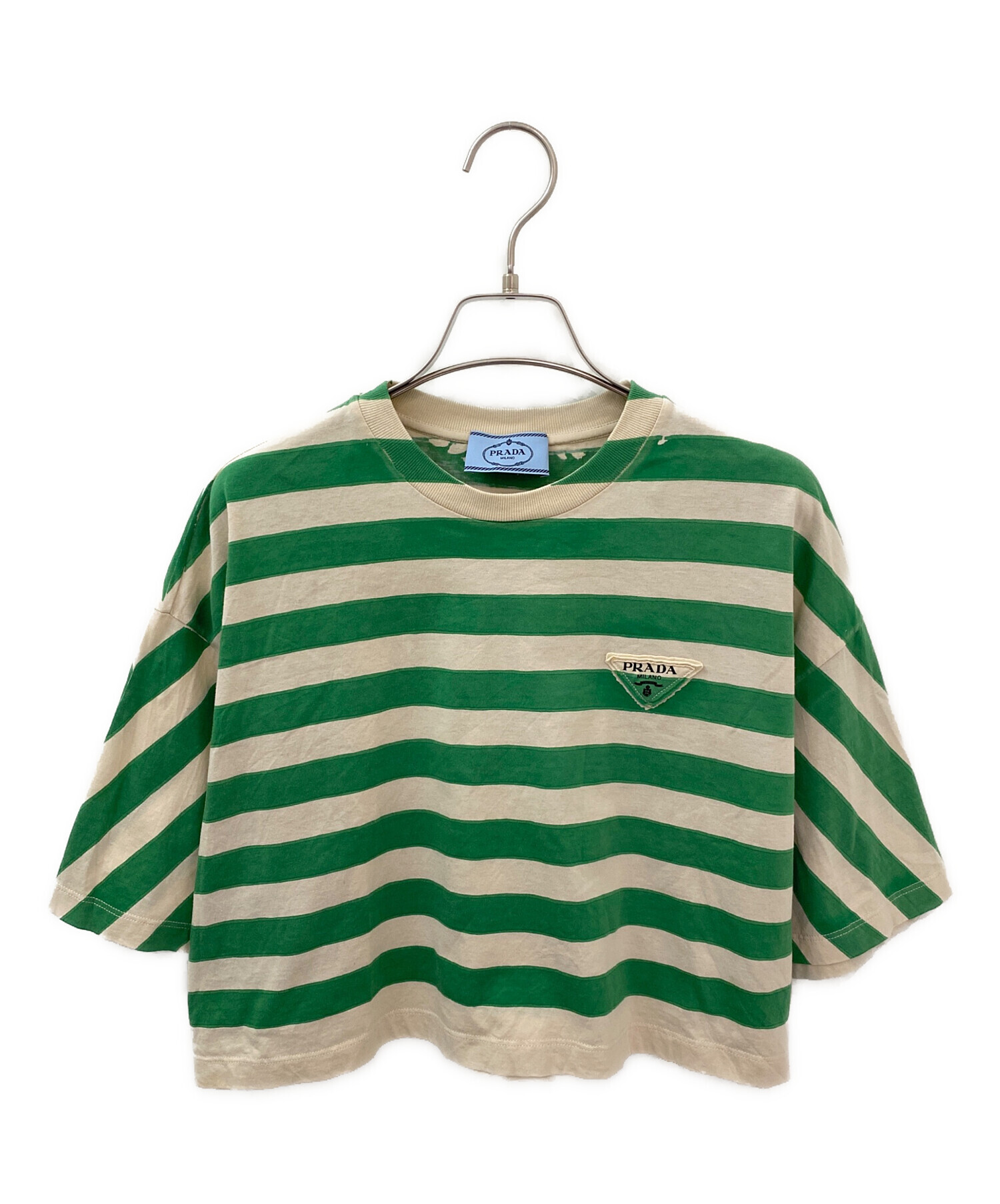 中古・古着通販】PRADA (プラダ) ロゴボーダーカットソー グリーン 