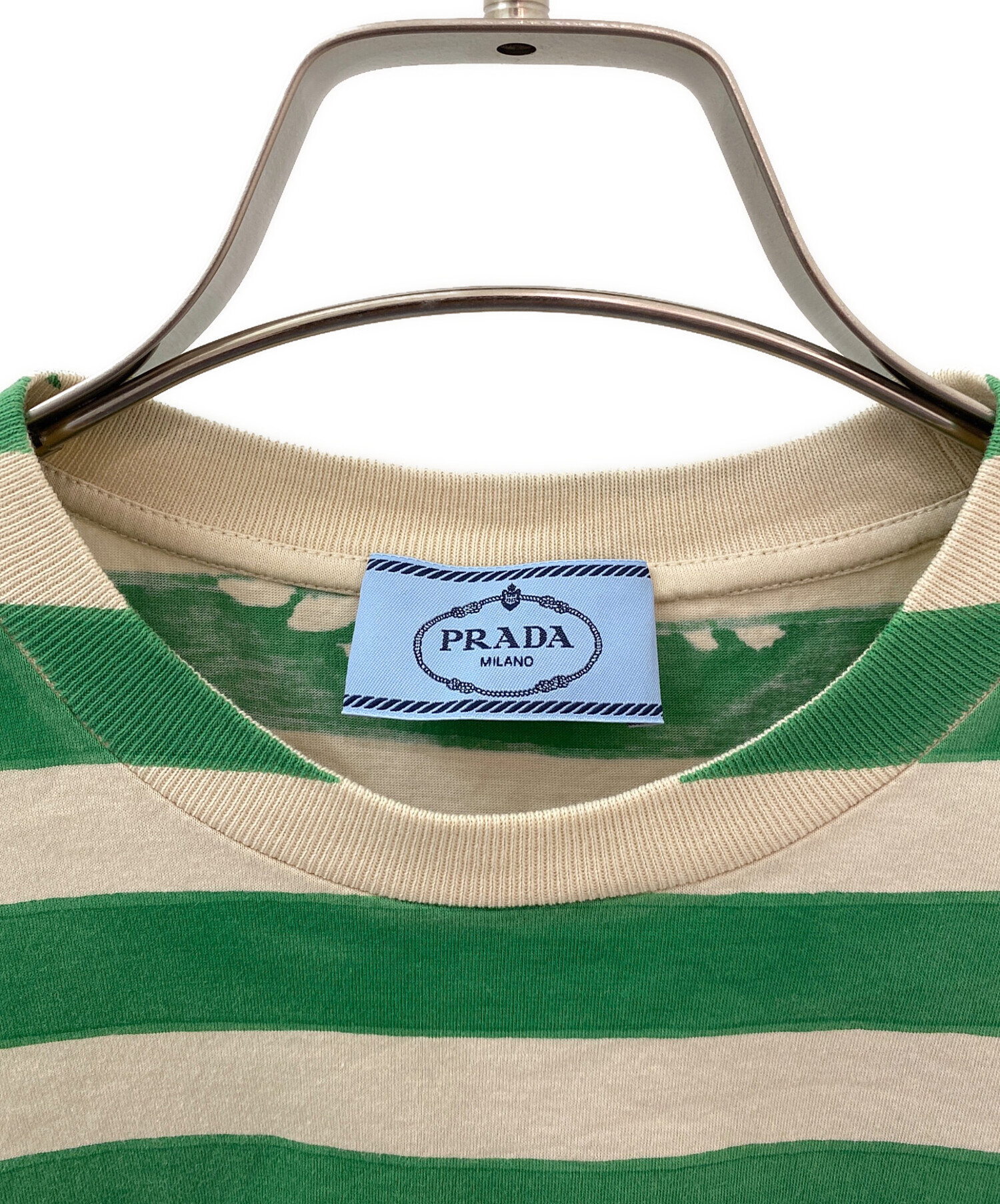 中古・古着通販】PRADA (プラダ) ロゴボーダーカットソー グリーン 