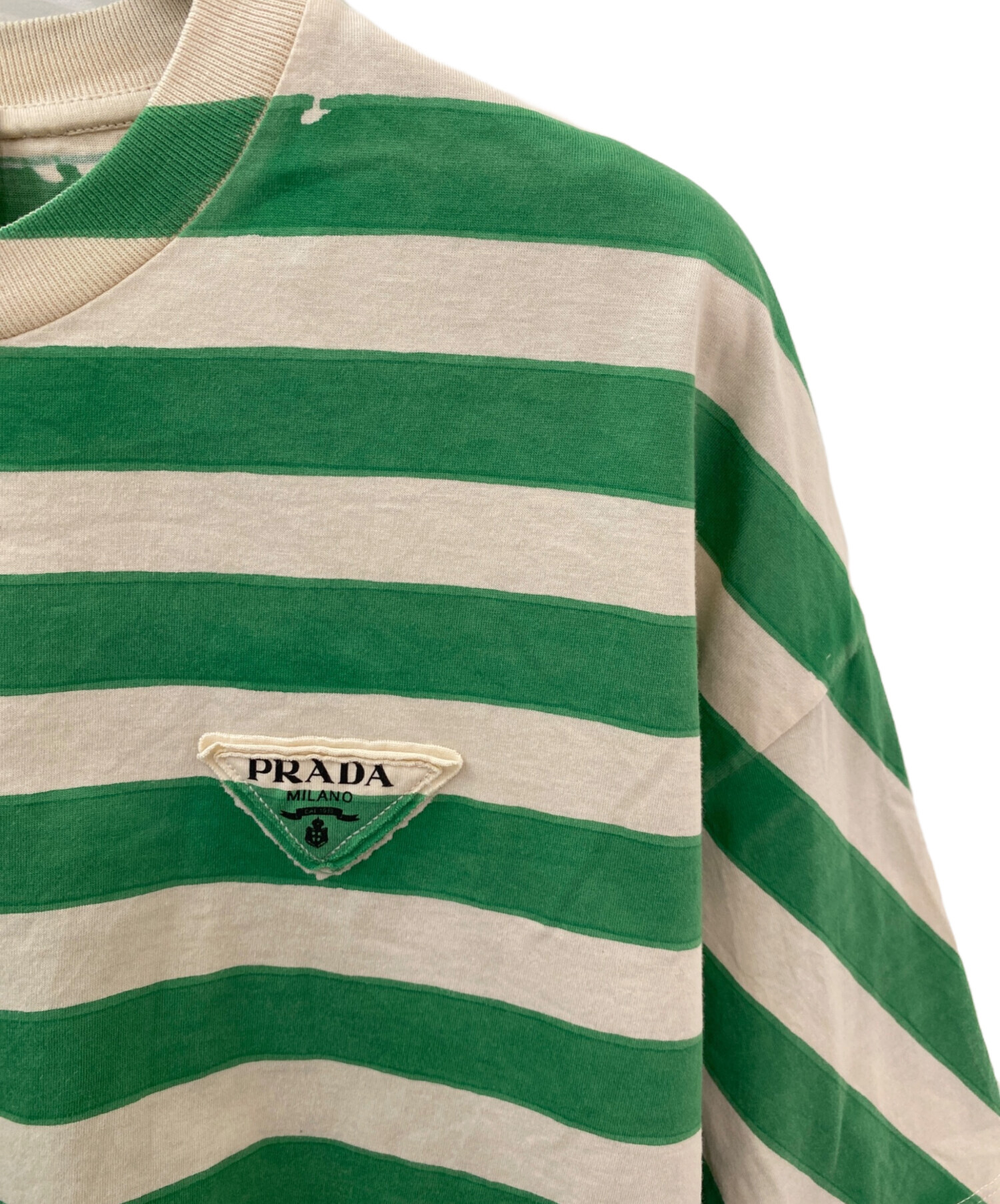 中古・古着通販】PRADA (プラダ) ロゴボーダーカットソー グリーン 