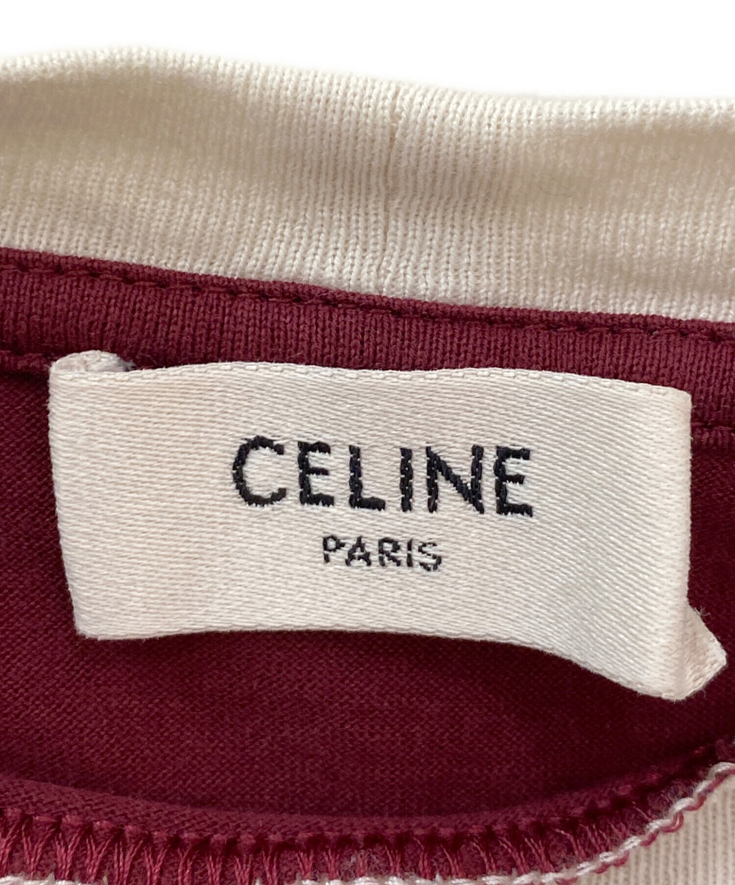 中古・古着通販】CELINE (セリーヌ) ロゴトリムTシャツ ワインレッド