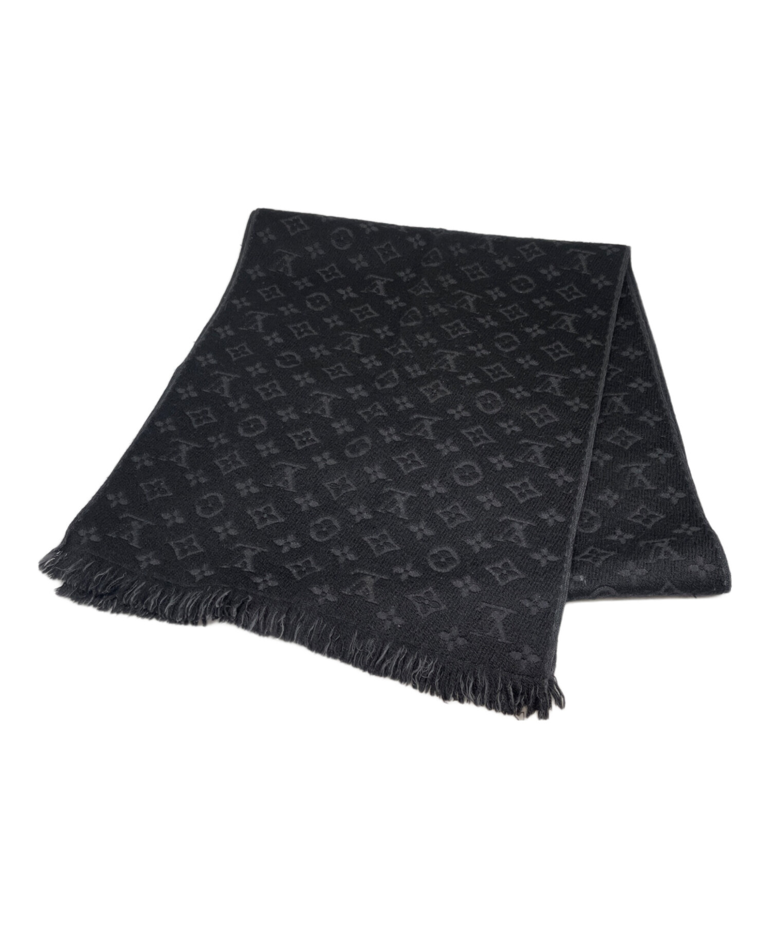 【激安出品／人気商品】LUISVITTON 黒 ロゴ入りマフラー ウール混紡 中古・古着通販】LOUIS VUITTON (ルイ ヴィトン) モノグラムウール