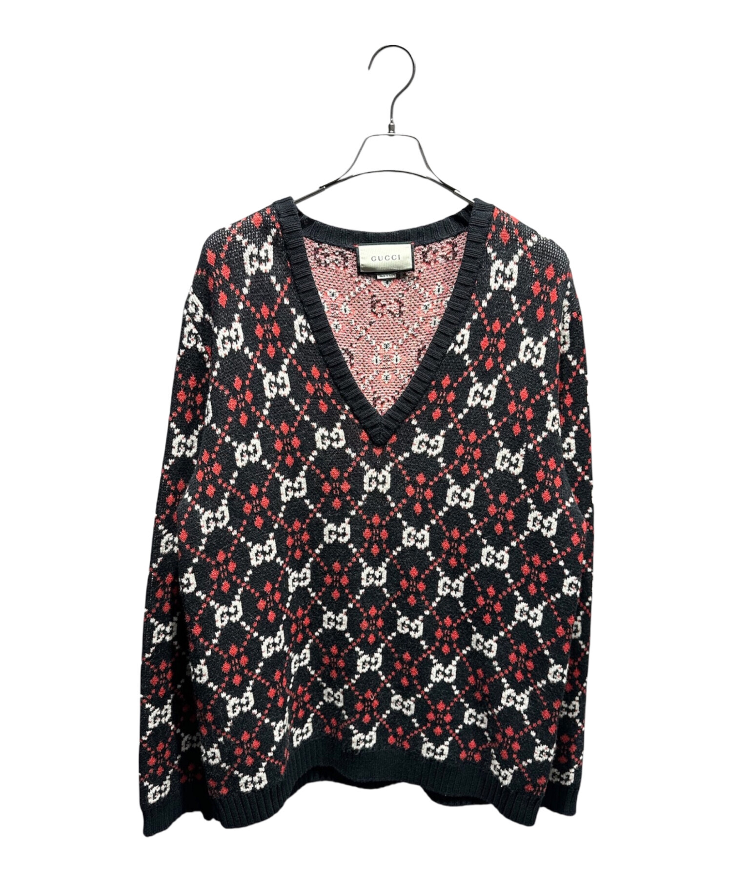 中古・古着通販】GUCCI (グッチ) GGジャガードVニット ブラック サイズ