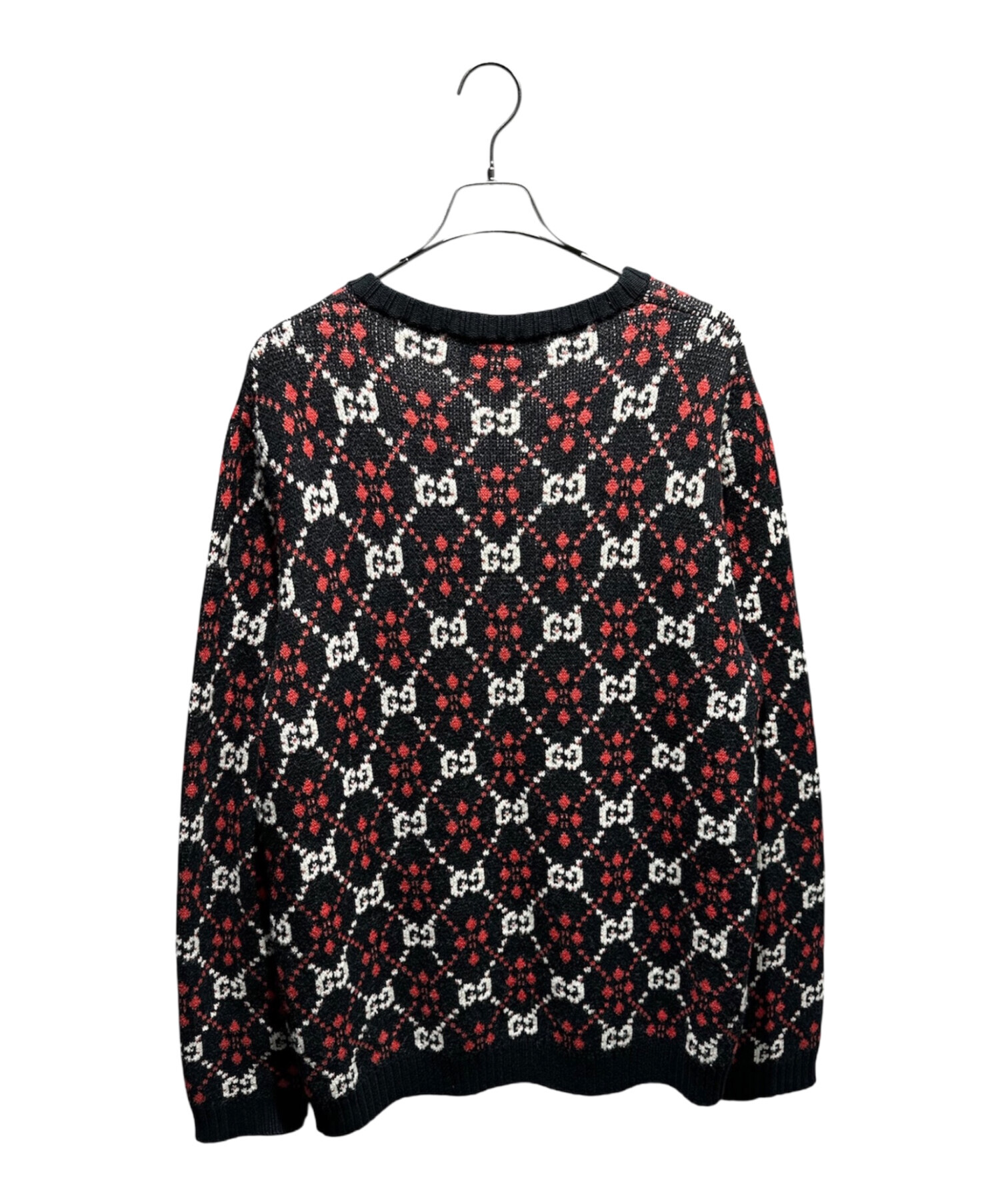 美品 グッチジャイアントGG コットン ジャガードニット５部袖 中古・古着通販】GUCCI (グッチ) GGジャガードVニット ブラック サイズ