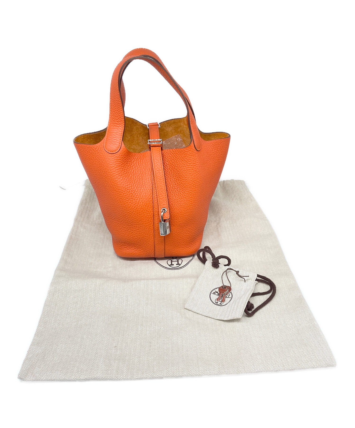 ツイリー付き　HERMES ピコタンロック　PM 18 オレンジ　シルバー金具 中古・古着通販】HERMES (エルメス) ピコタンロック PM（18）/シルバー